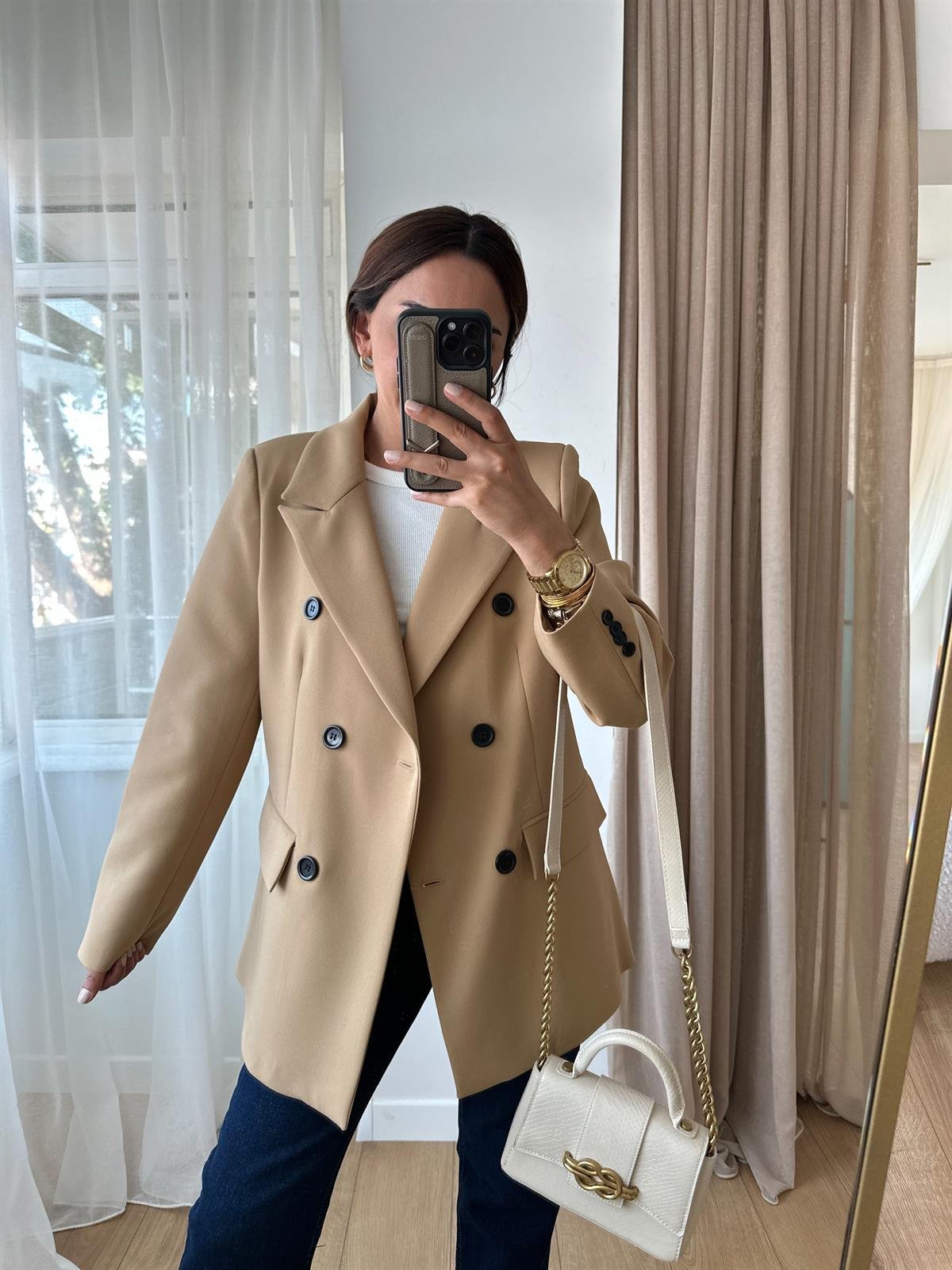 CAMEL DÜĞMELİ BLAZER CEKET