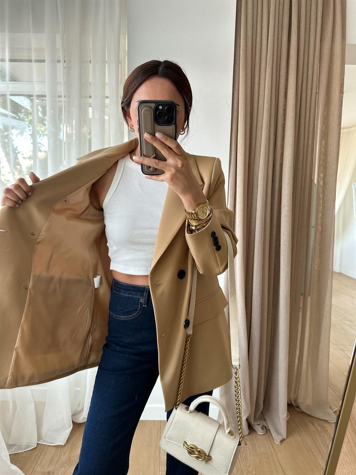 CAMEL DÜĞMELİ BLAZER CEKET