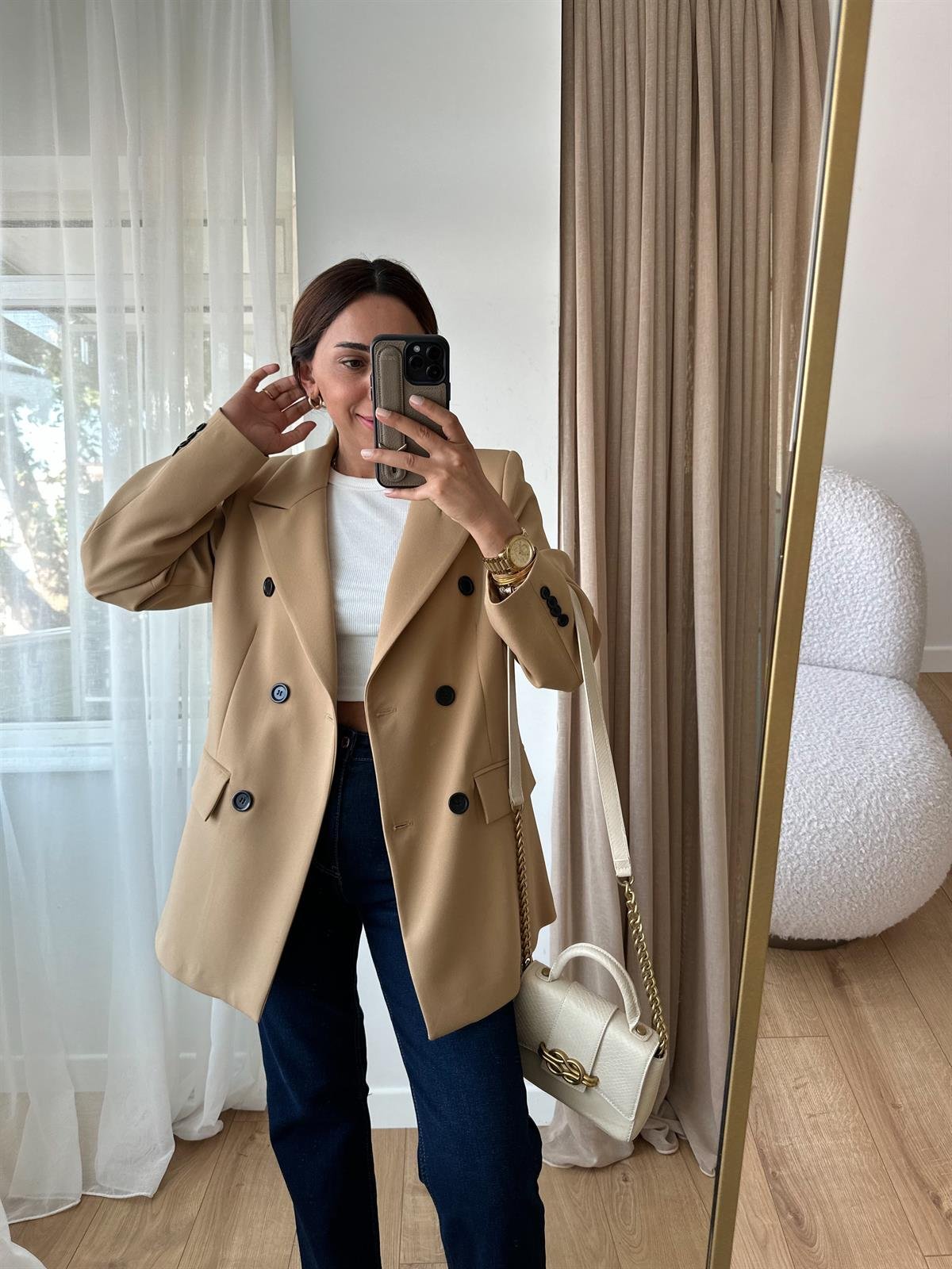 CAMEL DÜĞMELİ BLAZER CEKET