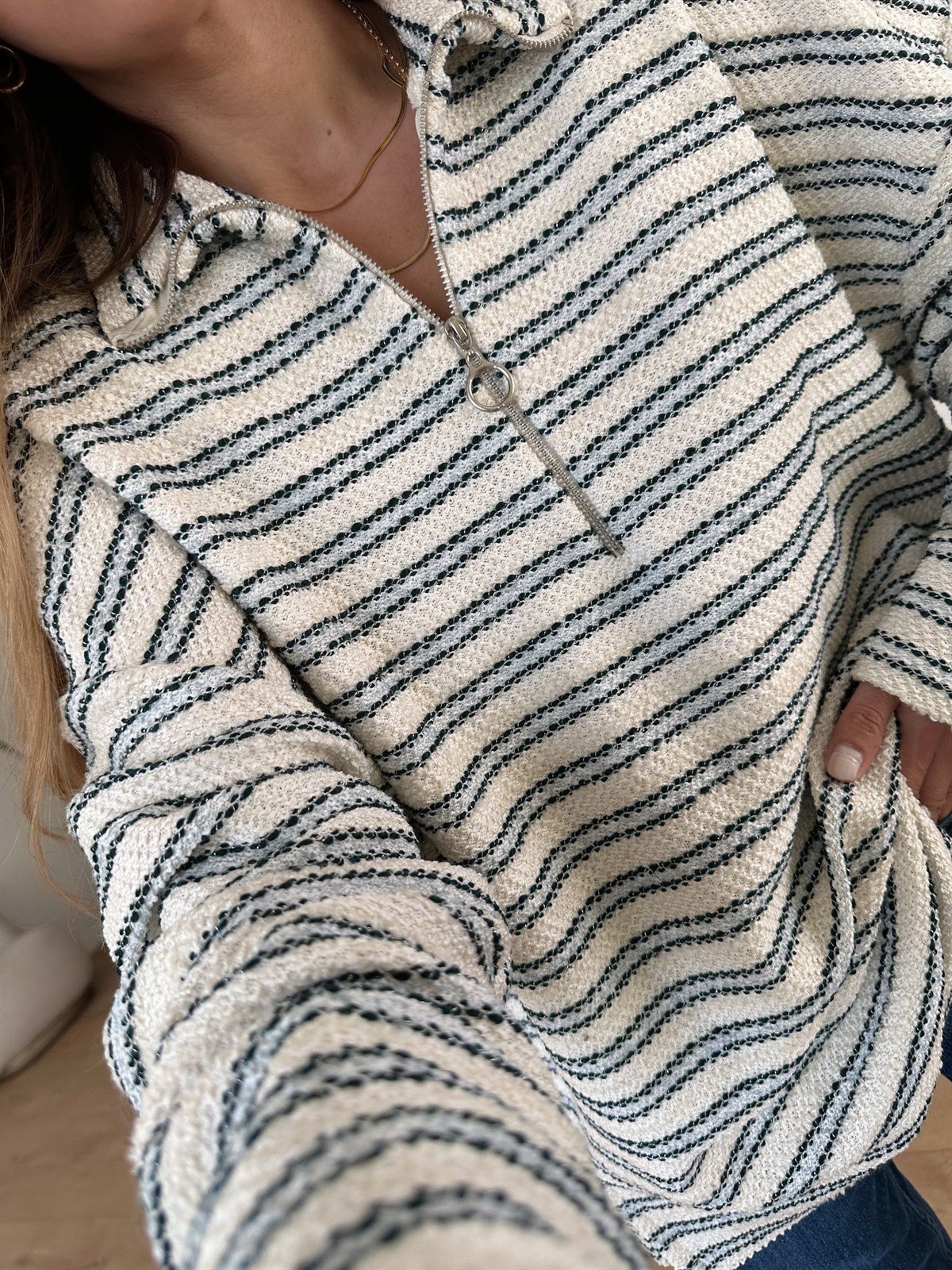 ÇİZGİLİ FERMUARLI ÖRME SWEAT 