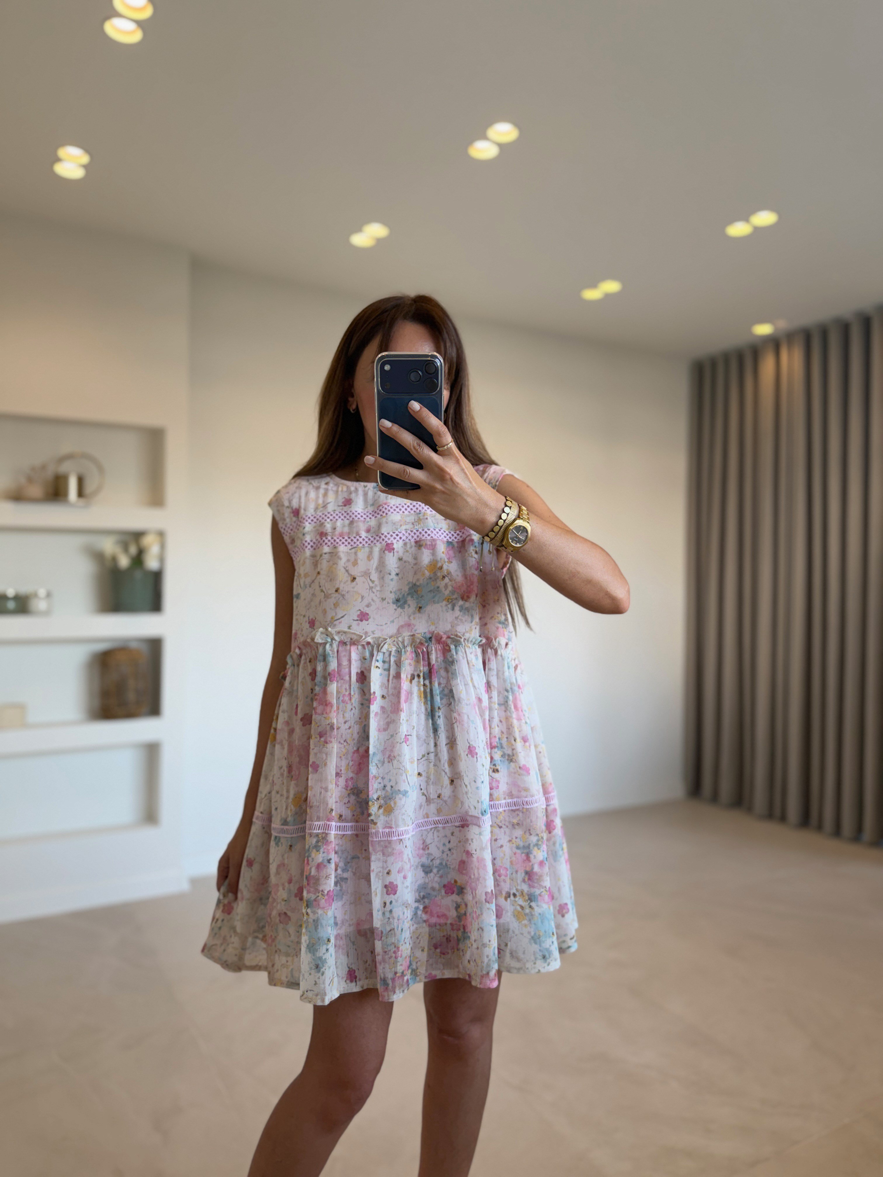 CR1038 Şifon Dantel Detaylı Pembe Elbise