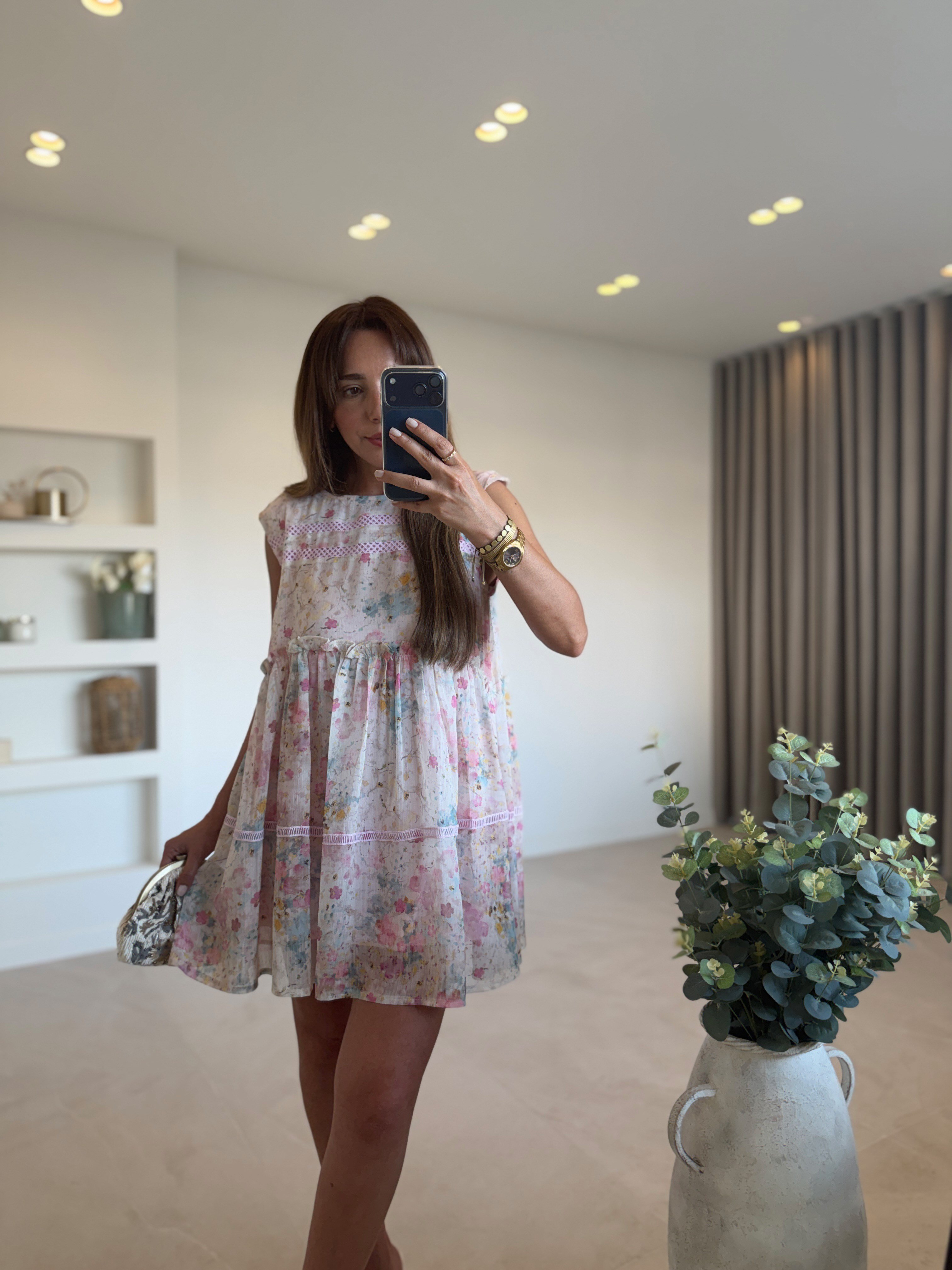 CR1038 Şifon Dantel Detaylı Pembe Elbise