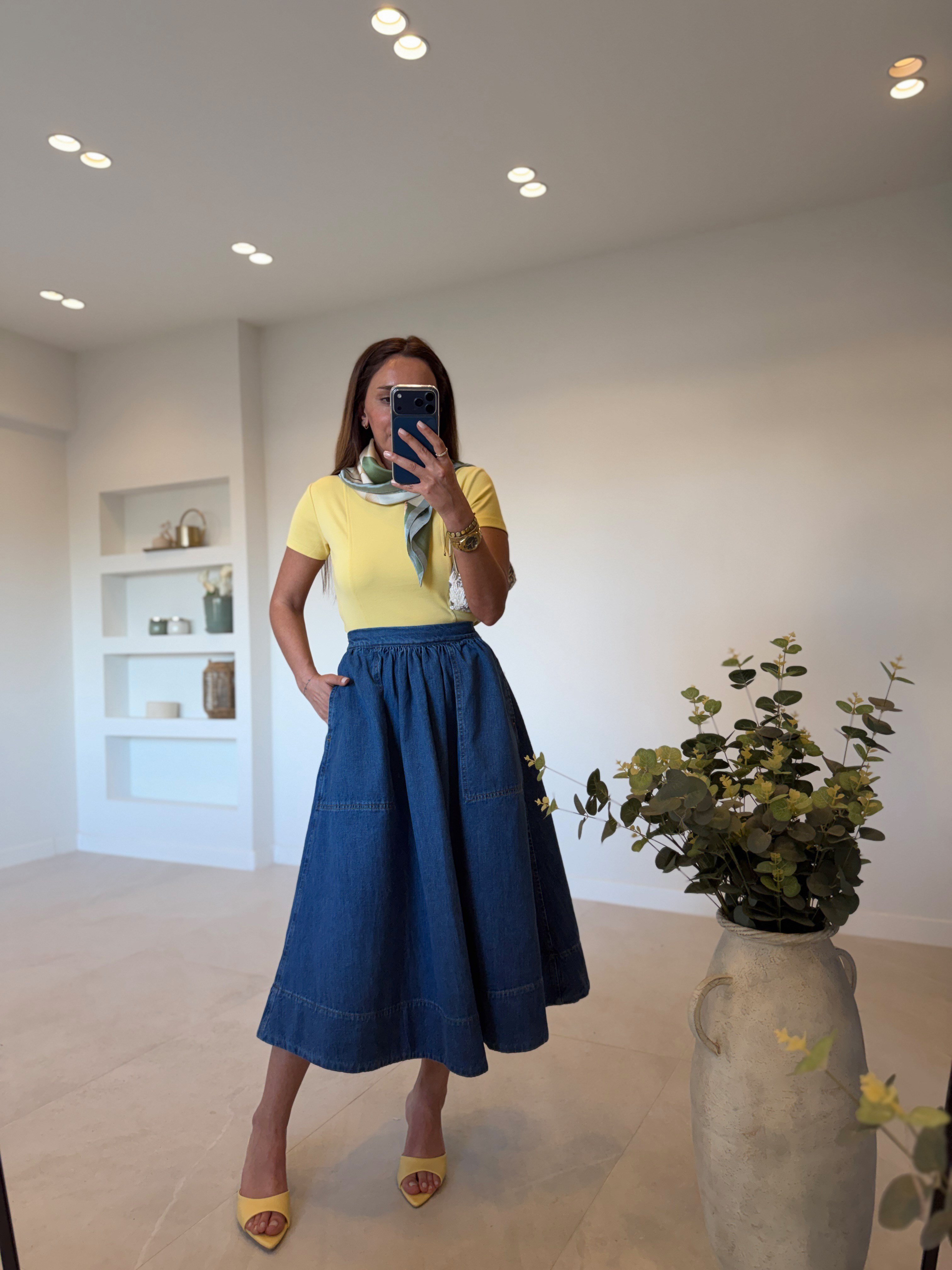 CS Beli Lastikli Midi Boy Jean Etek