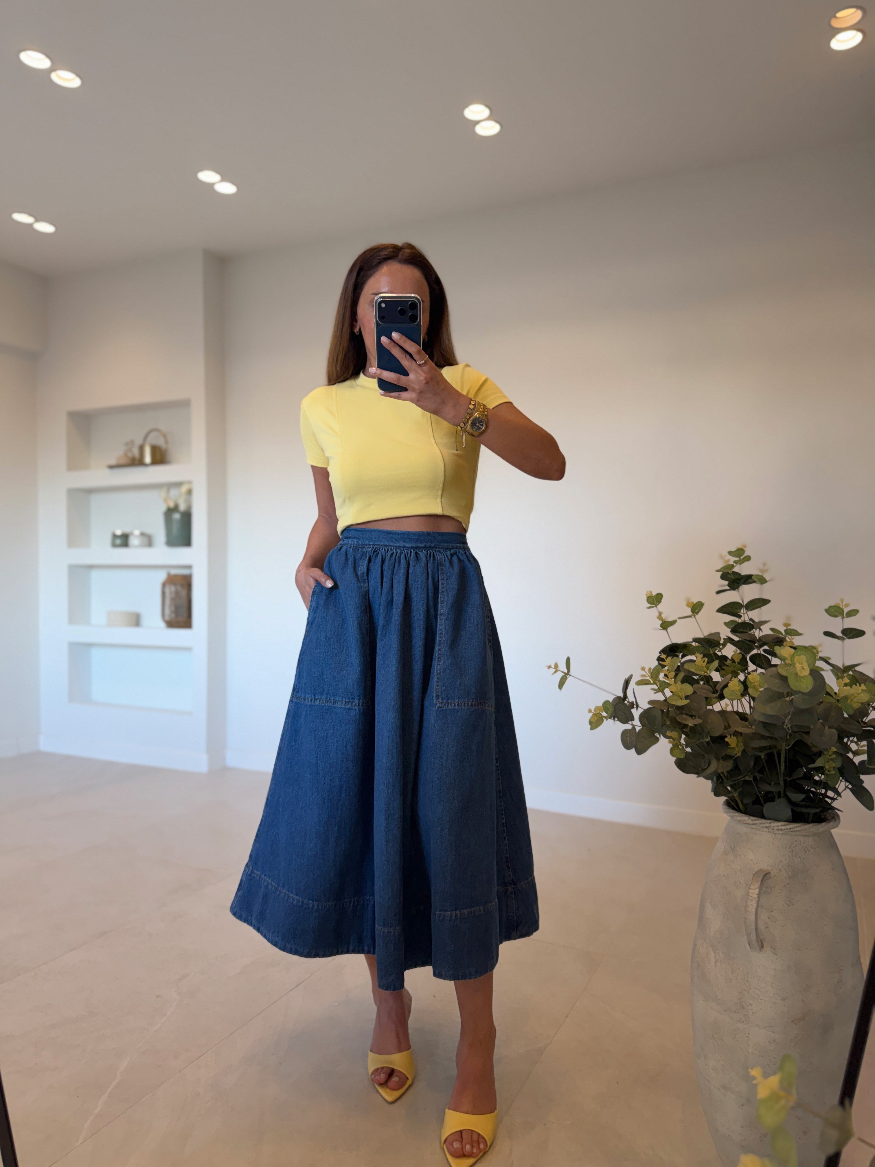 CS Beli Lastikli Midi Boy Jean Etek