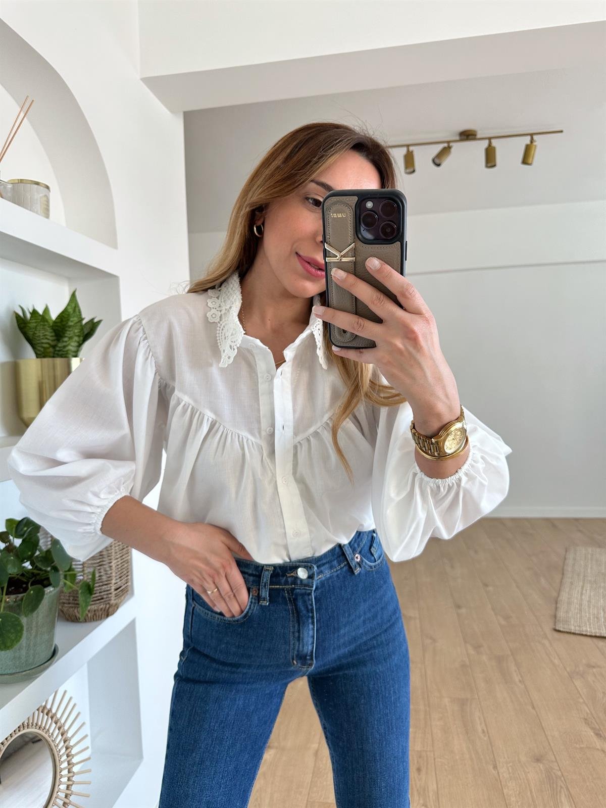 DANTEL DETAYLI BALON KOL GÖMLEK 