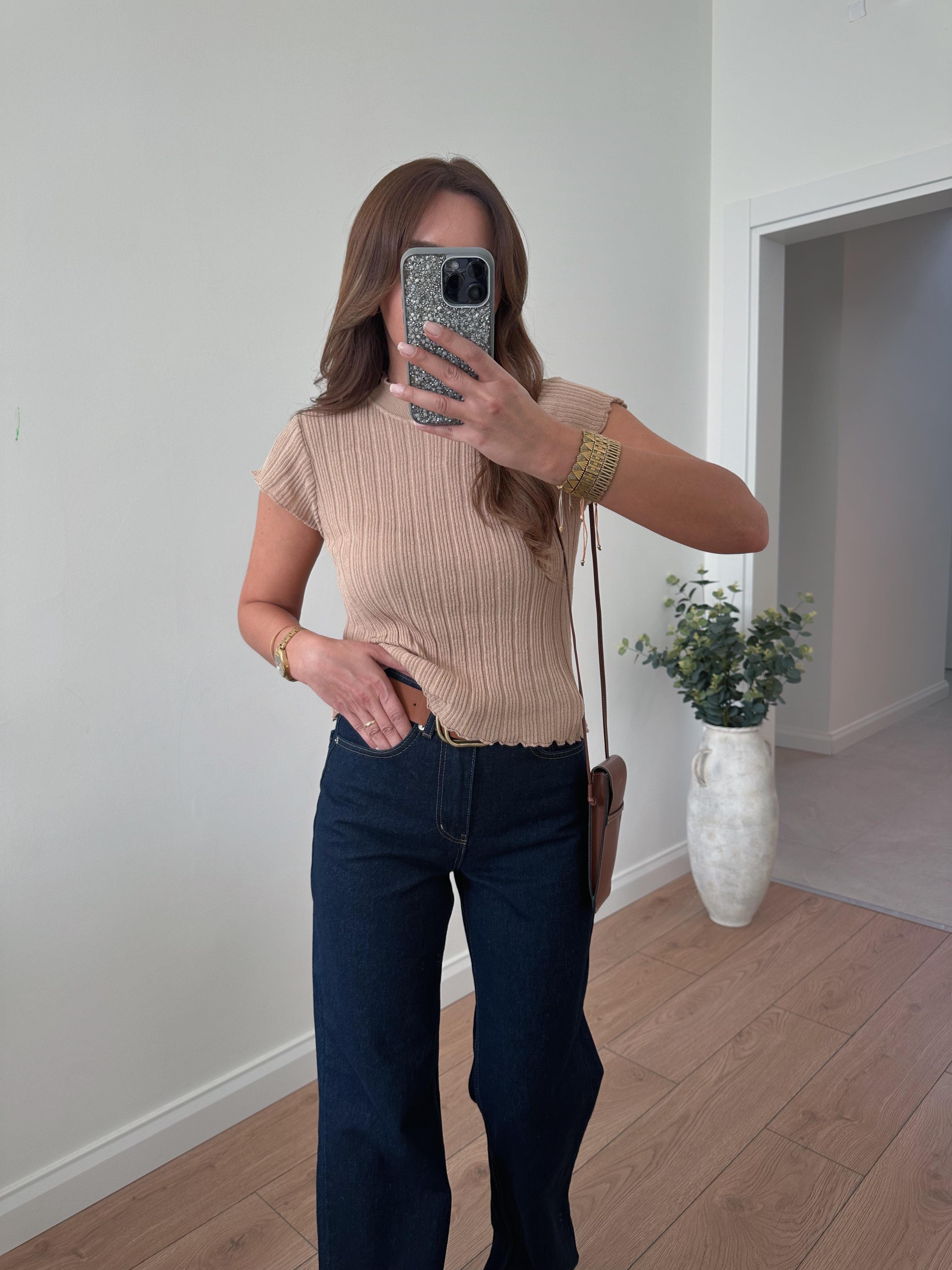 Dilvin 10518 Dik Yaka Transparan Triko Bluz