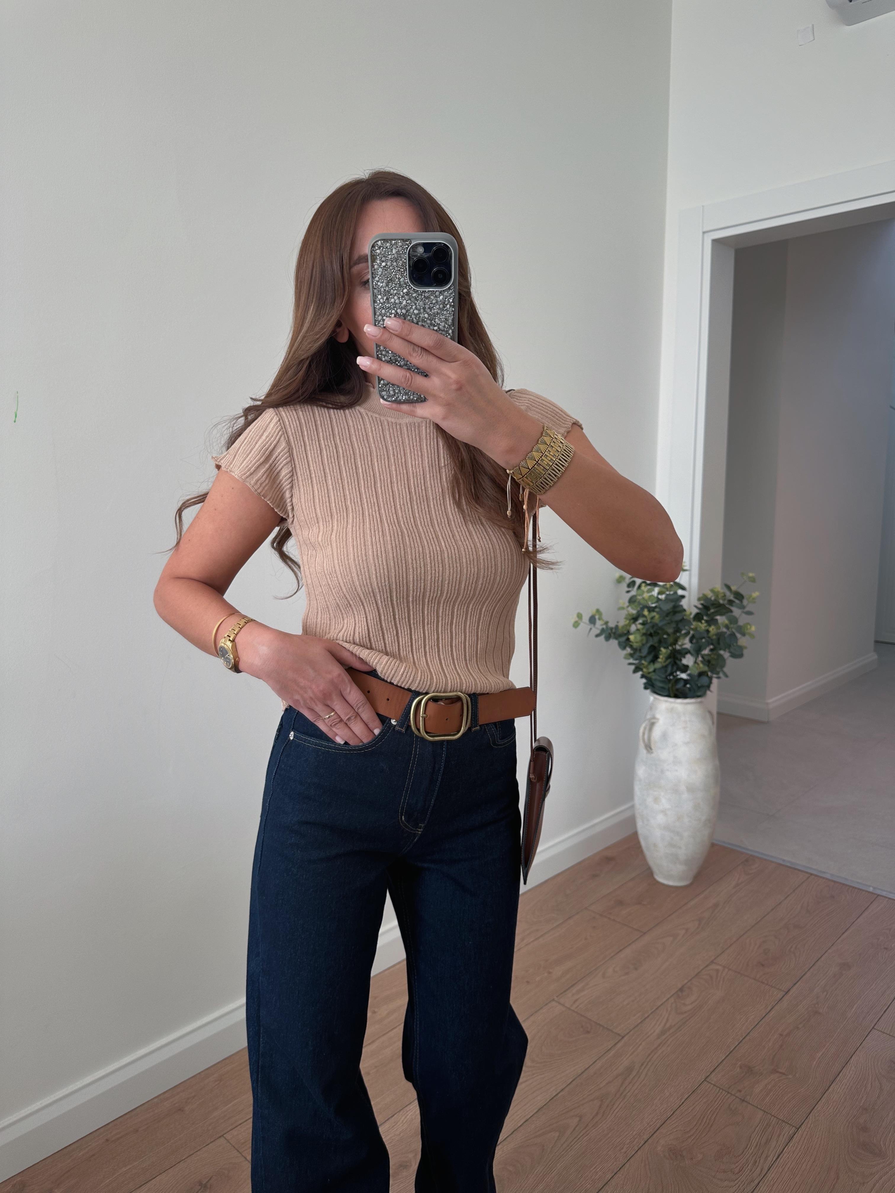 Dilvin 10518 Dik Yaka Transparan Triko Bluz