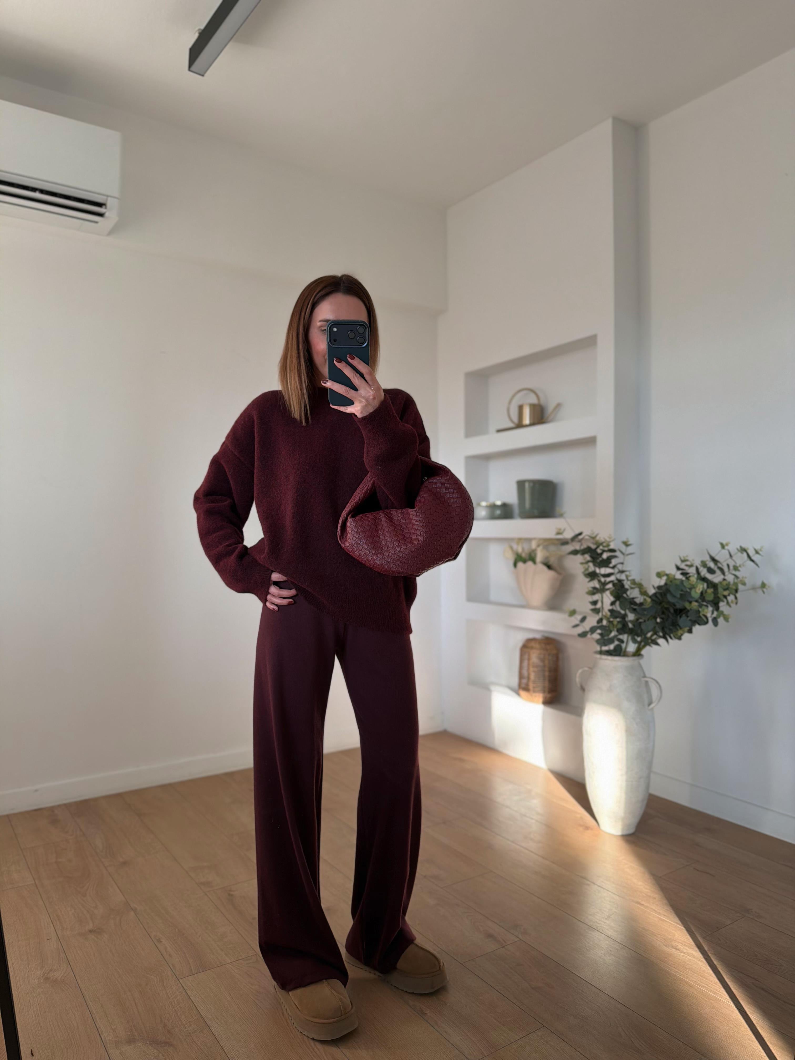 Dilvin 10640 Bordo Bisiklet Yaka Yumuşak Dokulu Triko Kazak