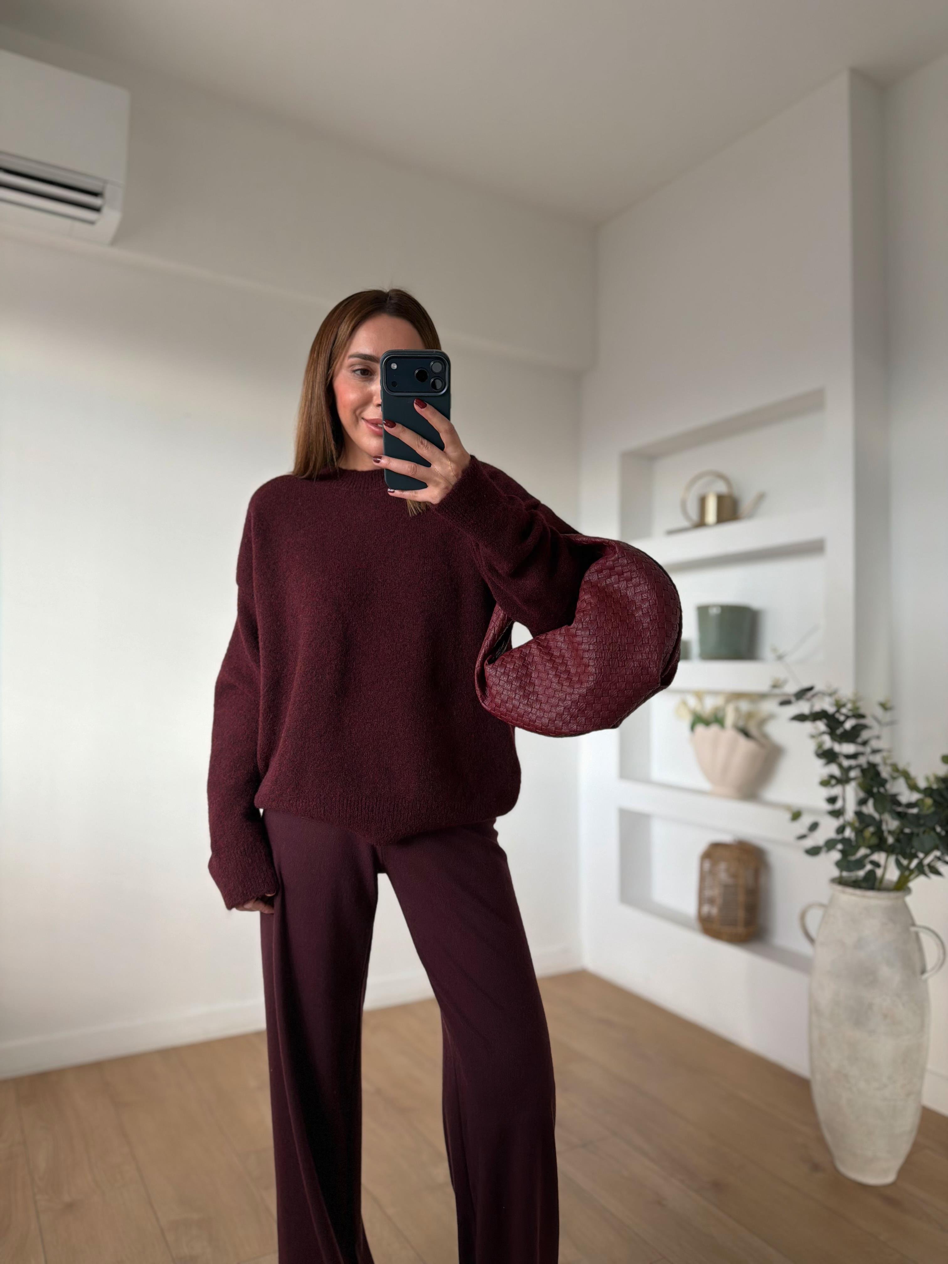 Dilvin 10640 Bordo Bisiklet Yaka Yumuşak Dokulu Triko Kazak
