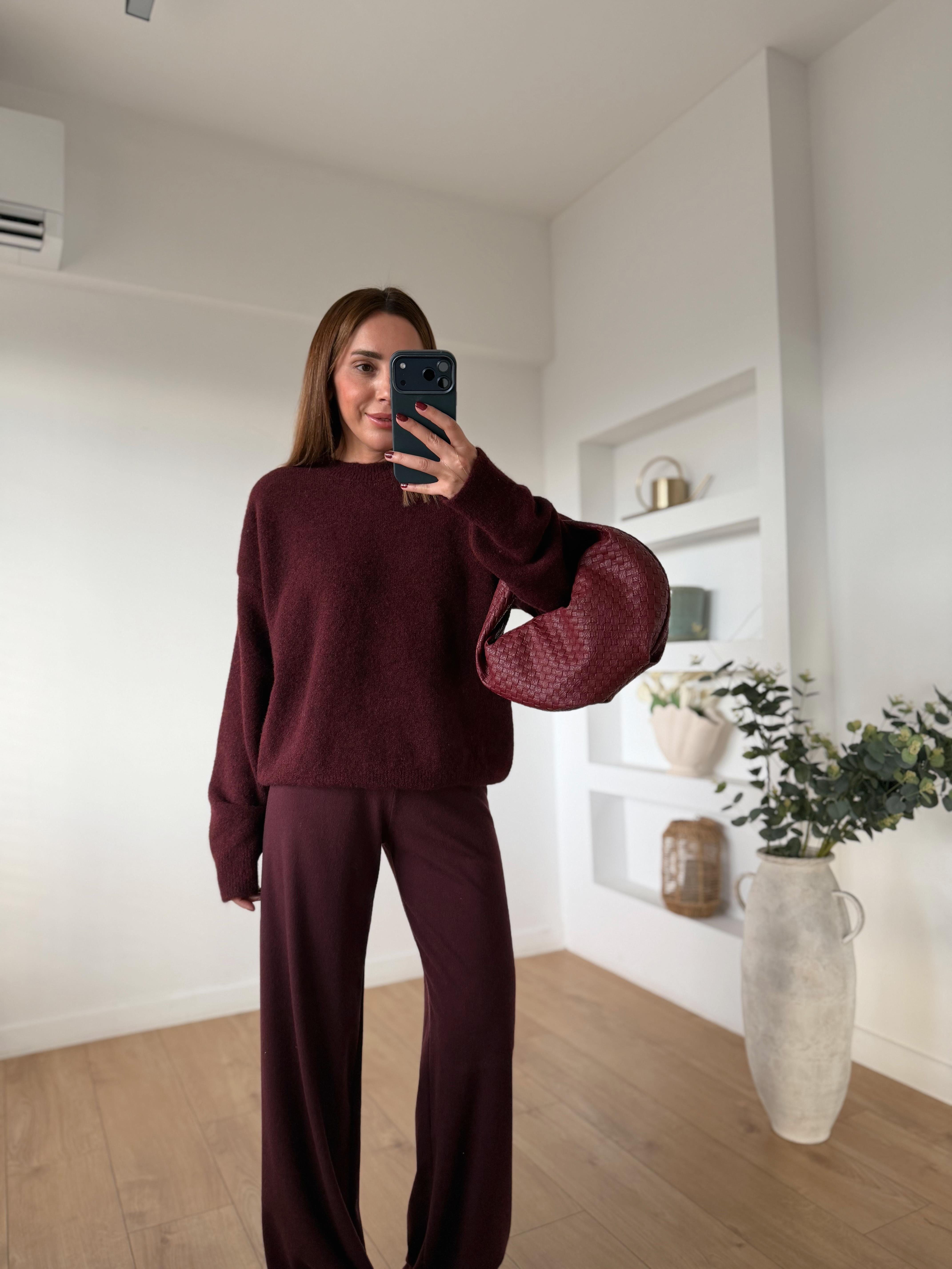 Dilvin 10640 Bordo Bisiklet Yaka Yumuşak Dokulu Triko Kazak