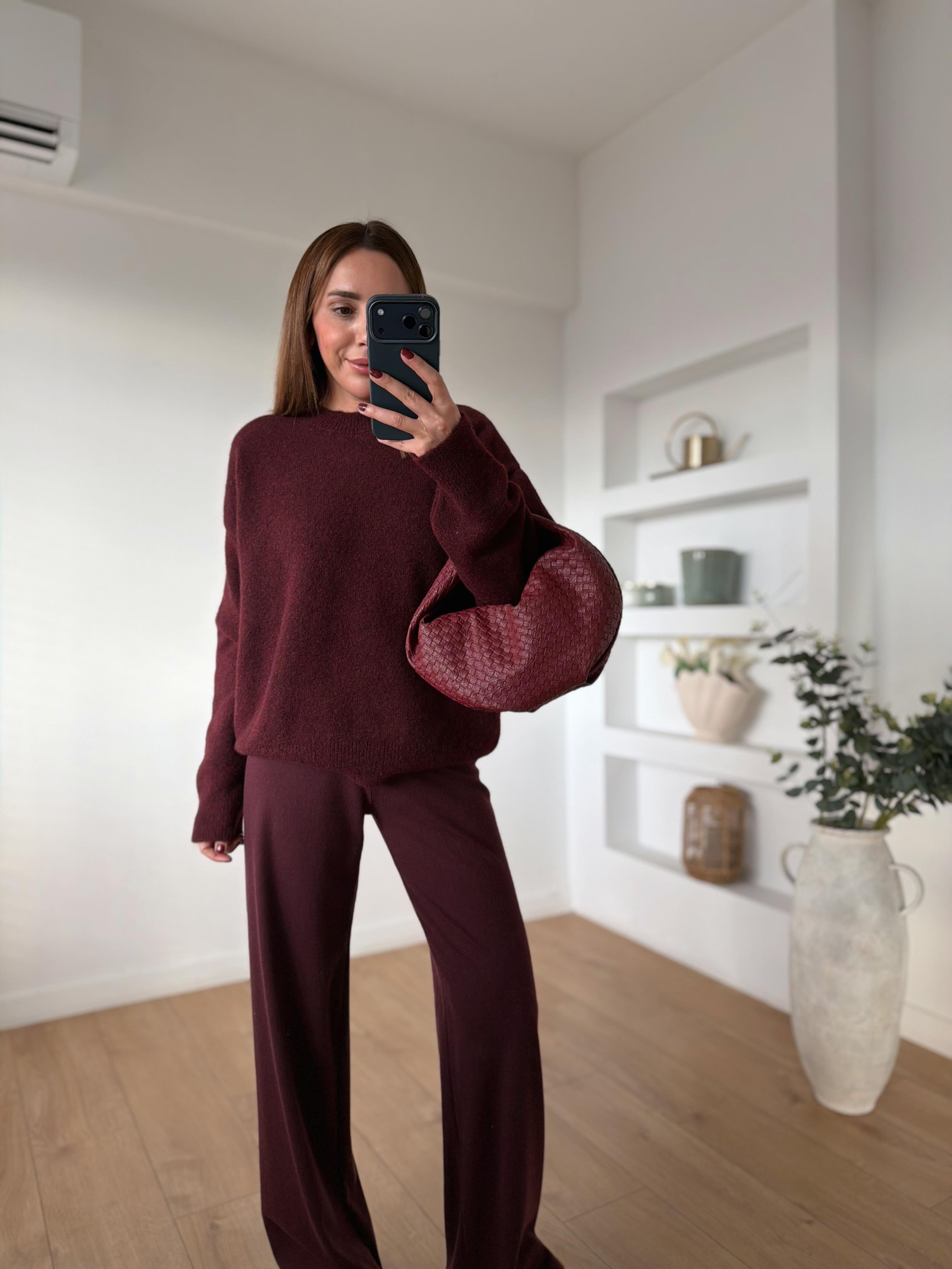 Dilvin 10640 Bordo Bisiklet Yaka Yumuşak Dokulu Triko Kazak