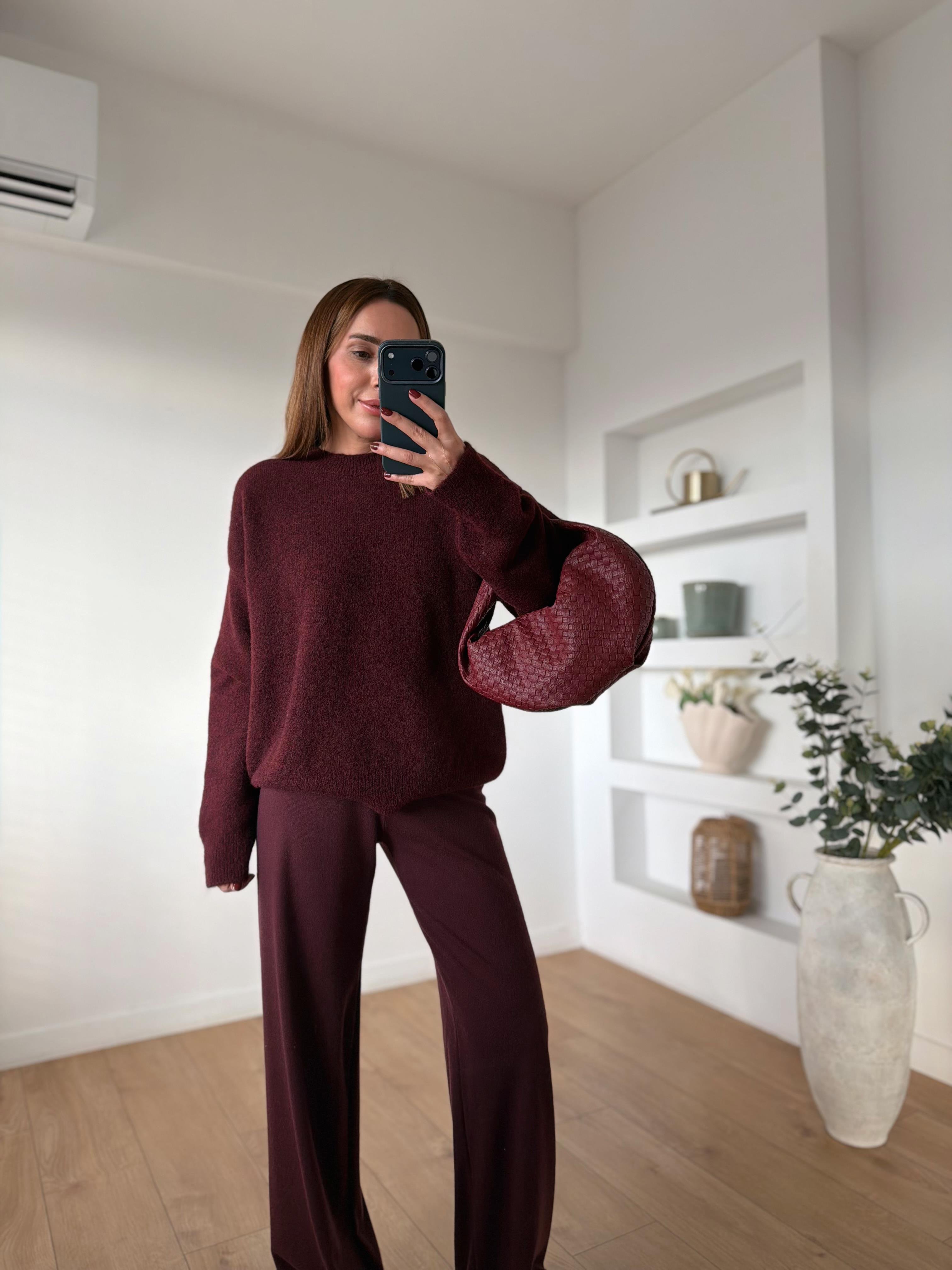 Dilvin 10640 Bordo Bisiklet Yaka Yumuşak Dokulu Triko Kazak