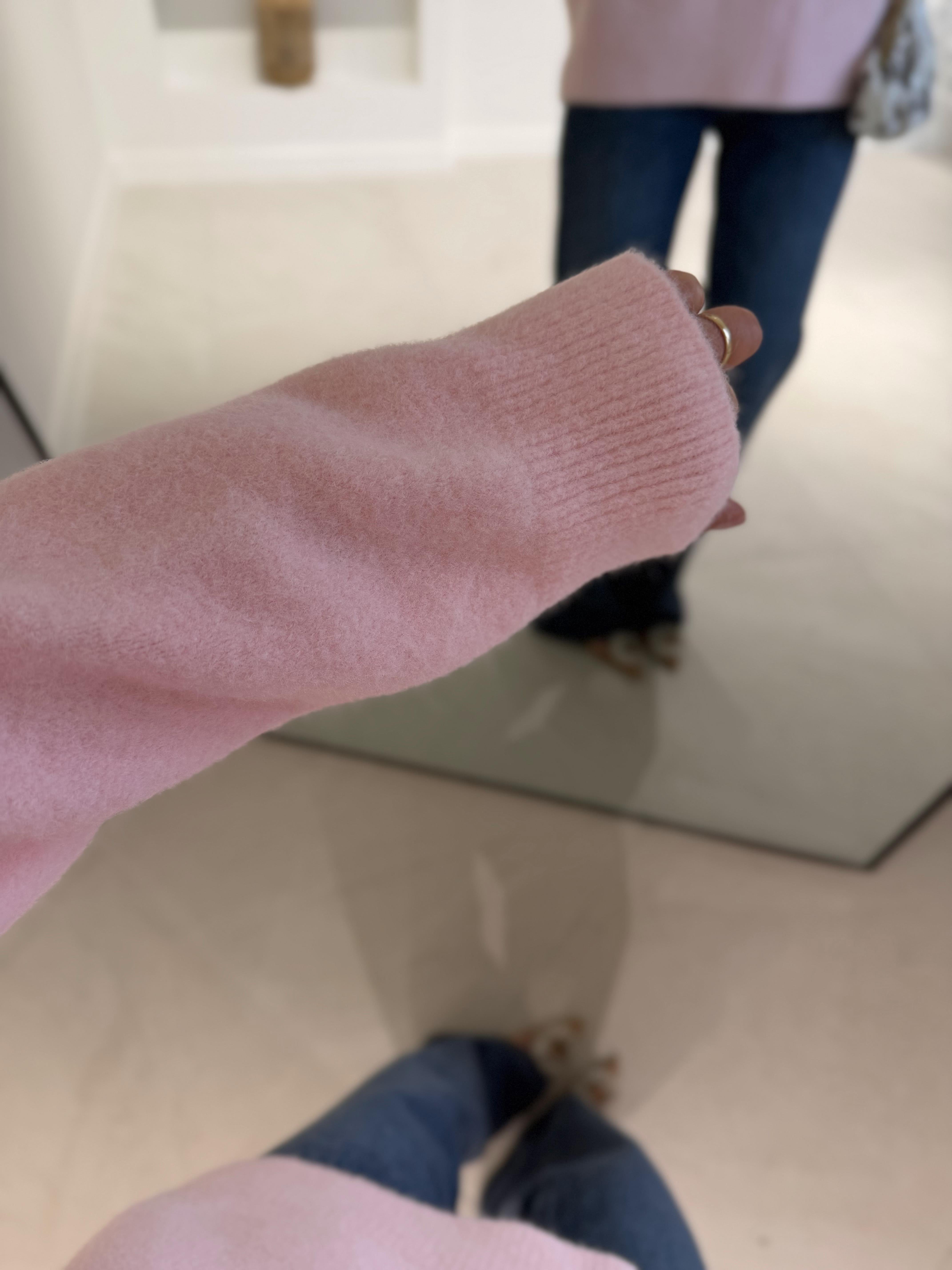 Dilvin 10640 Şeker Pembe Bisiklet Yaka Yumuşak Dokulu Triko Kazak