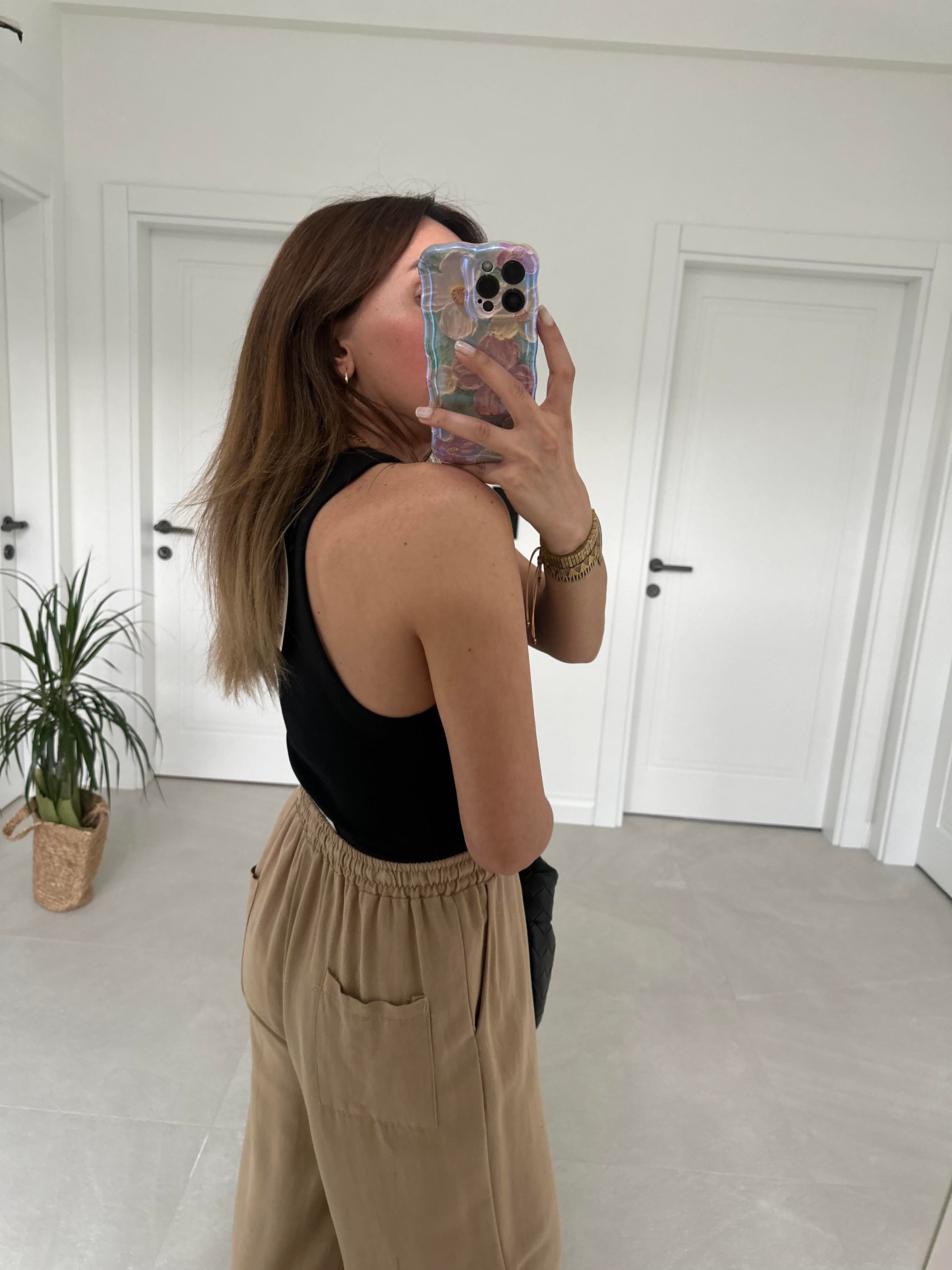 DİLVİN 20810 SİYAH FİTİLLİ CROP TOP