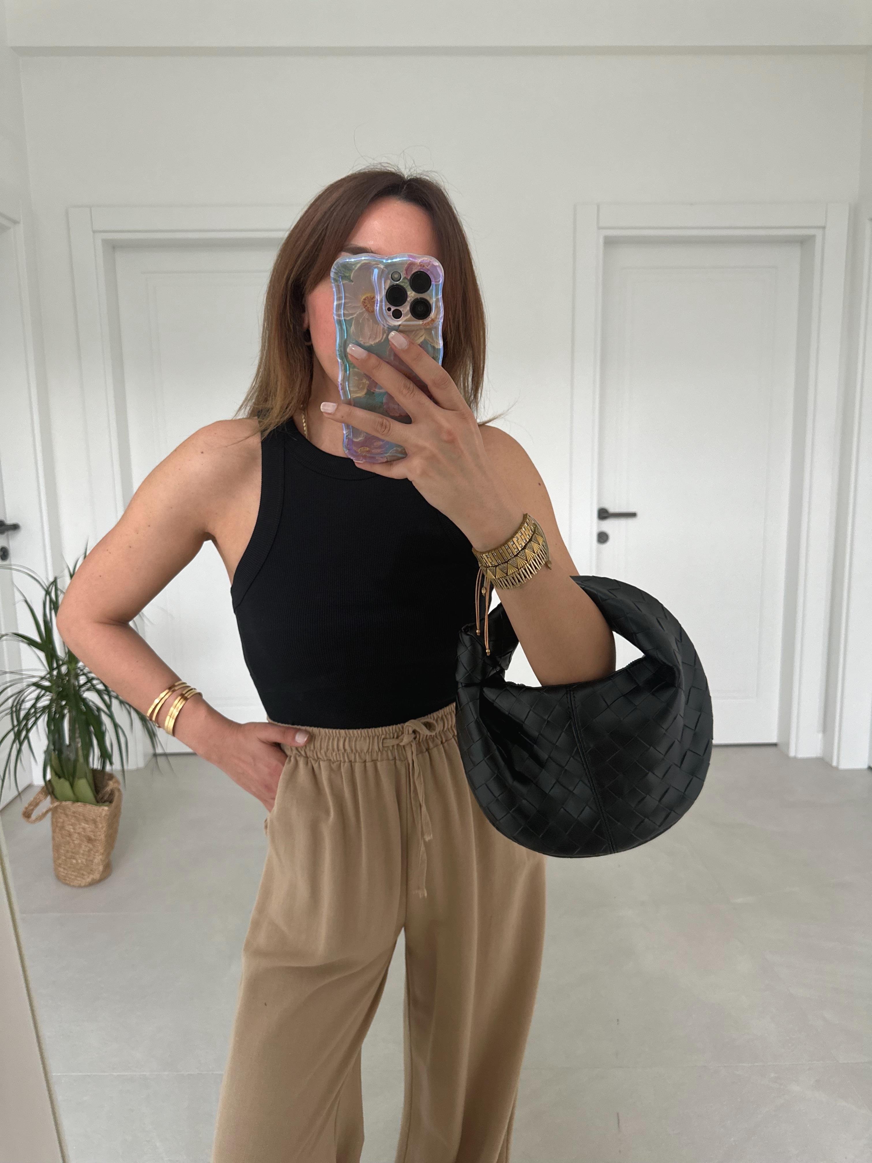 DİLVİN 20810 SİYAH FİTİLLİC CROP TOP