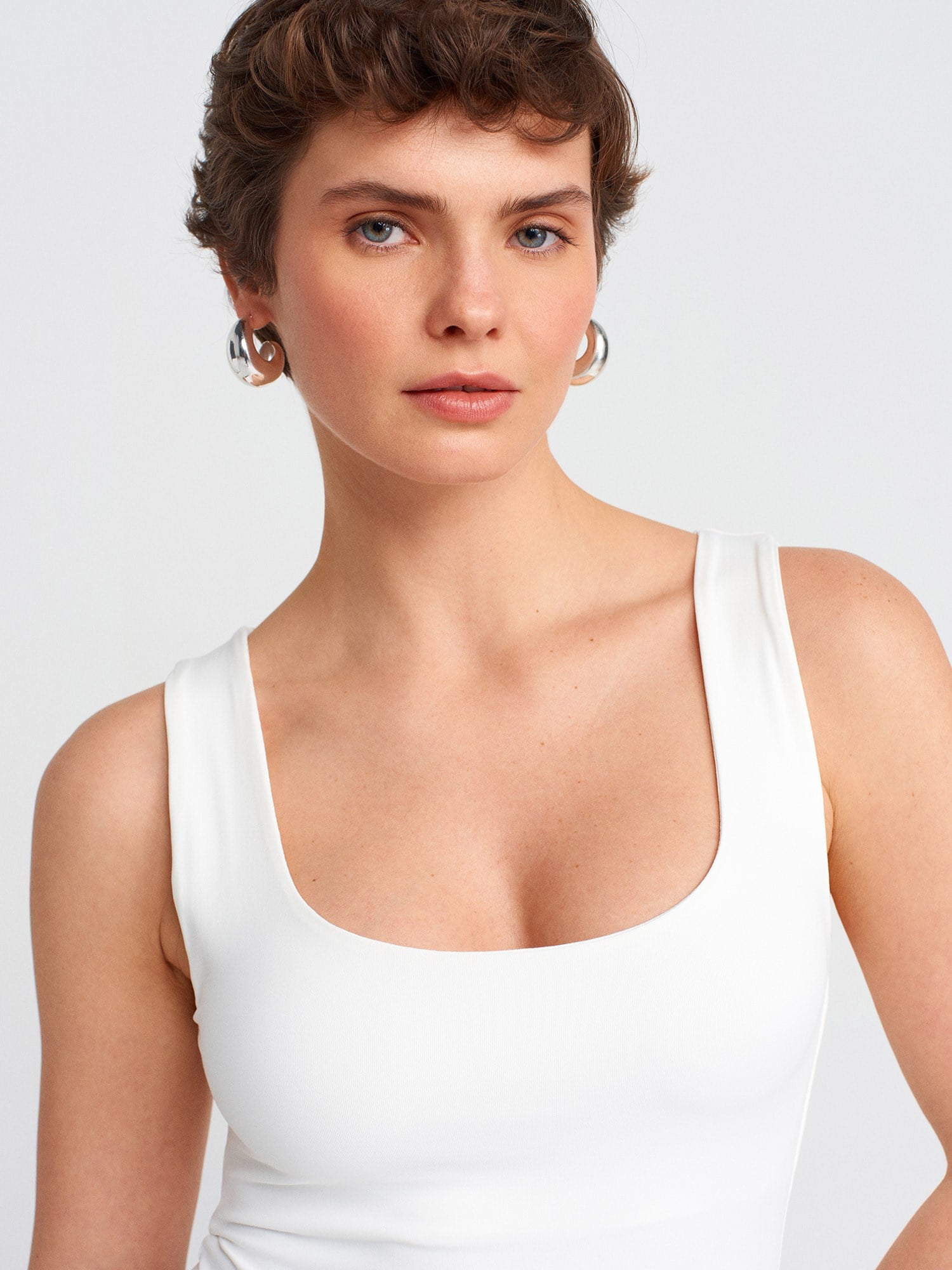 Dilvin 20977 Kalın Askılı Basic Top-Ekru