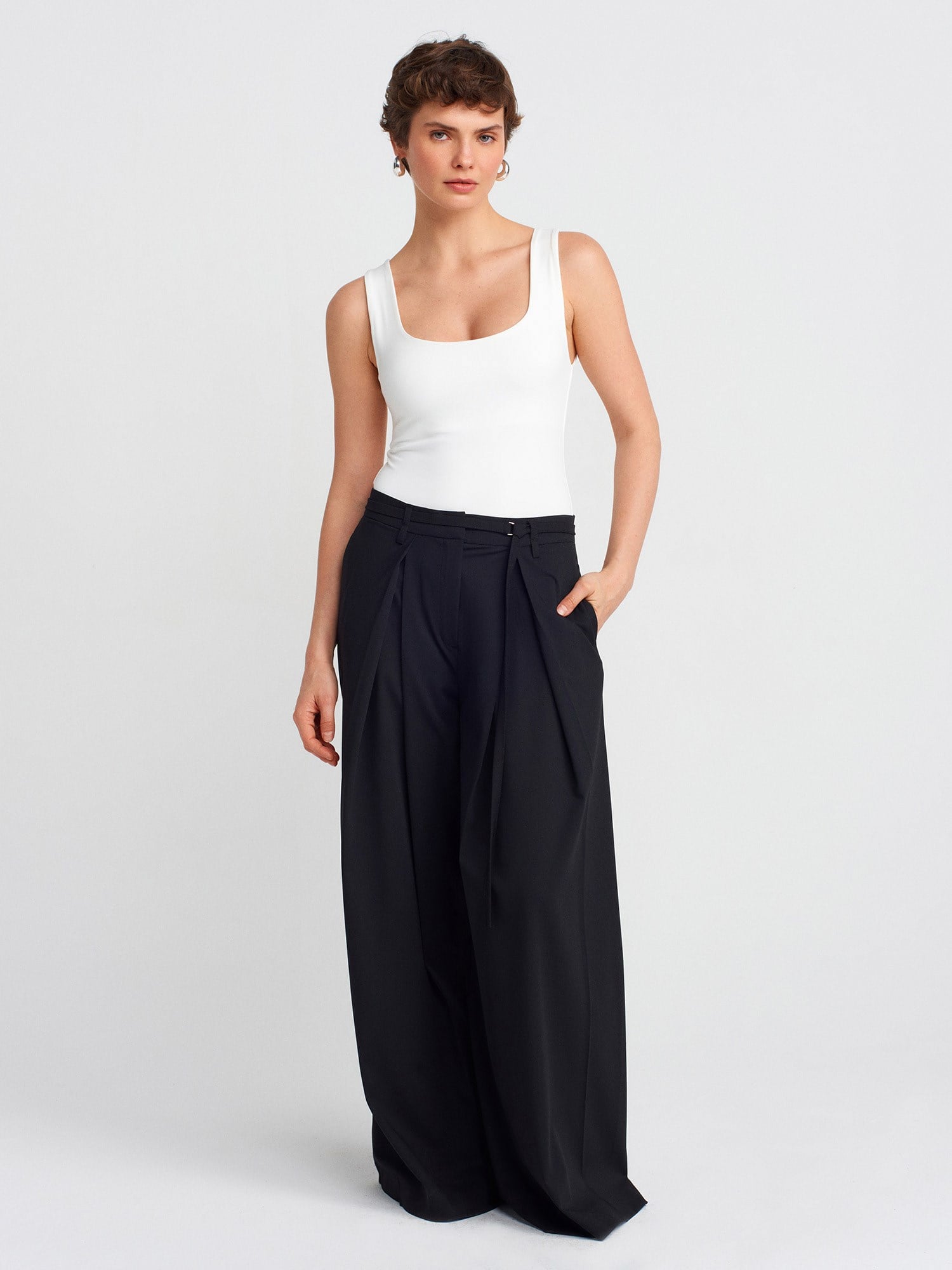 Dilvin 20977 Kalın Askılı Basic Top-Ekru