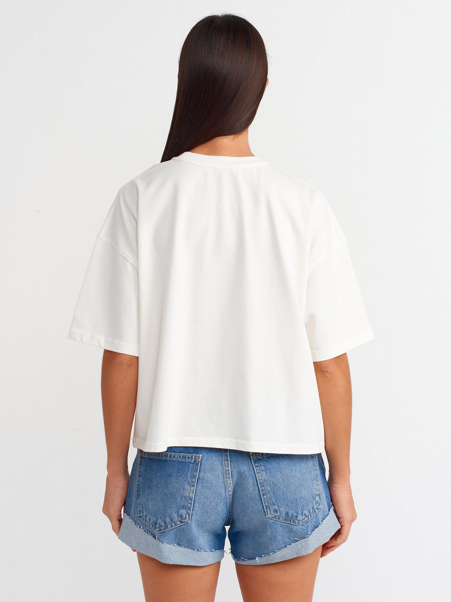 Dilvin 31017 %100 Pamuk Basic T-Shirt-Ekru