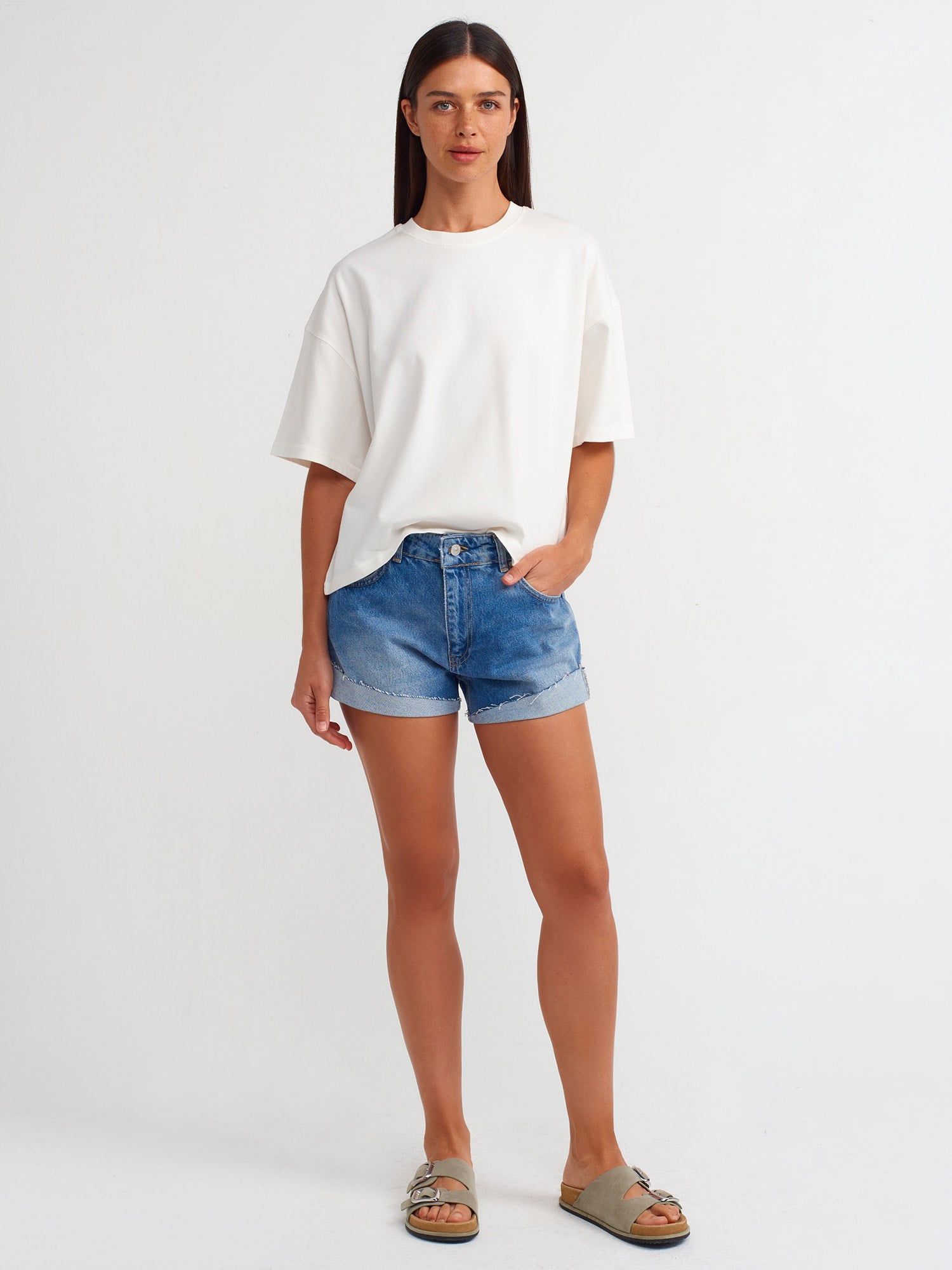 Dilvin 31017 %100 Pamuk Basic T-Shirt-Ekru