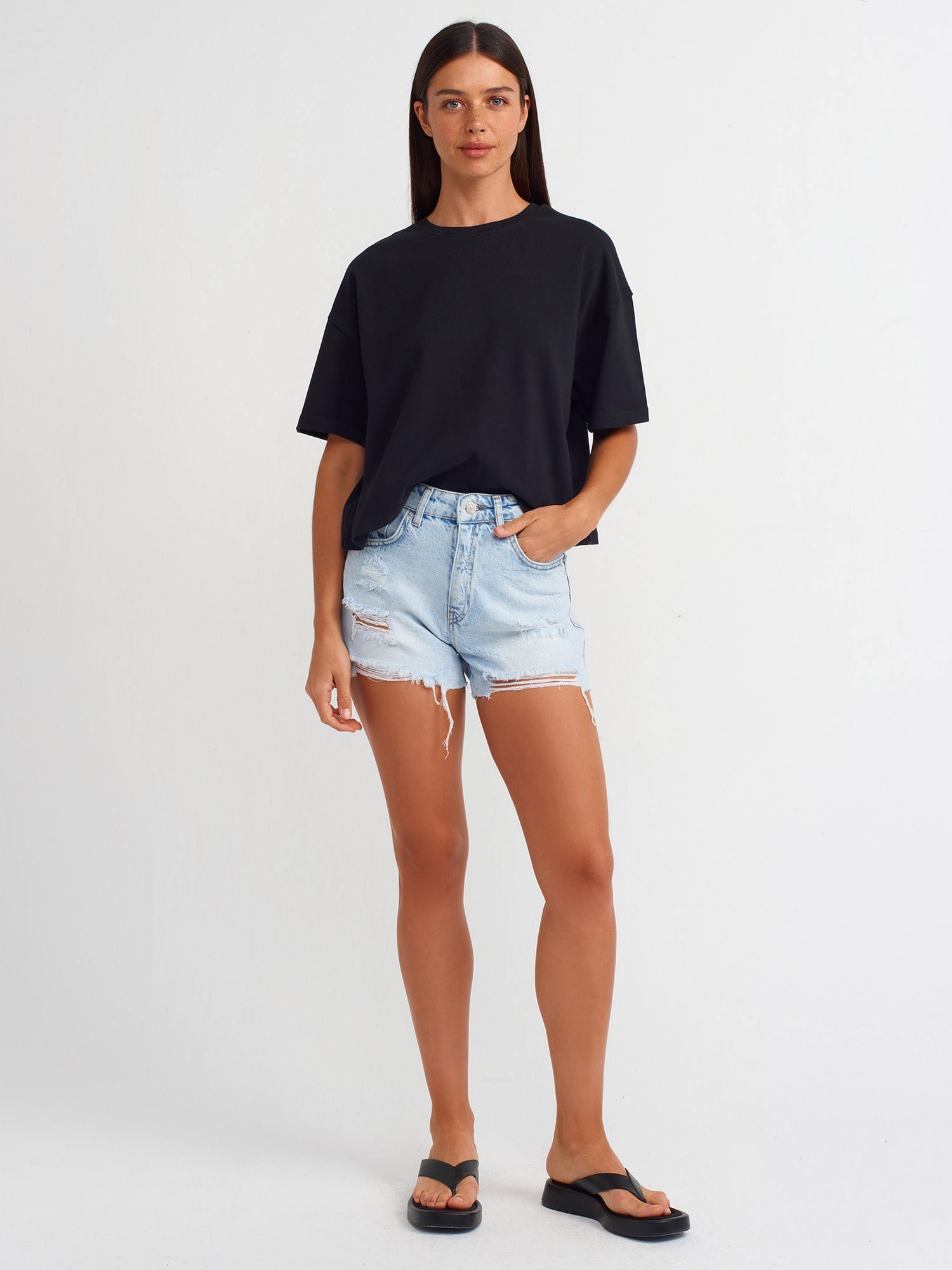 Dilvin 31017 %100 Pamuk Basic T-Shirt-Siyah