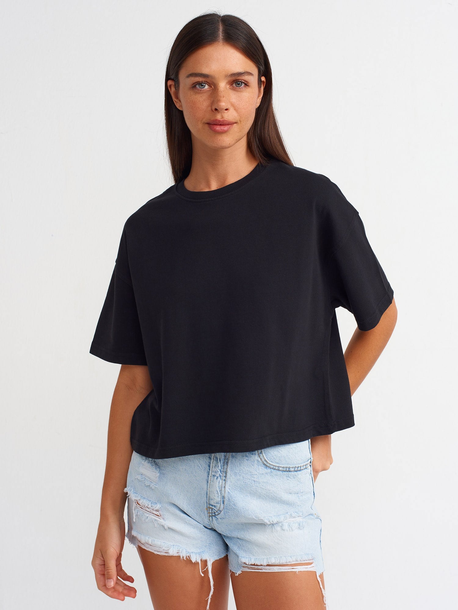 Dilvin 31017 %100 Pamuk Basic T-Shirt-Siyah