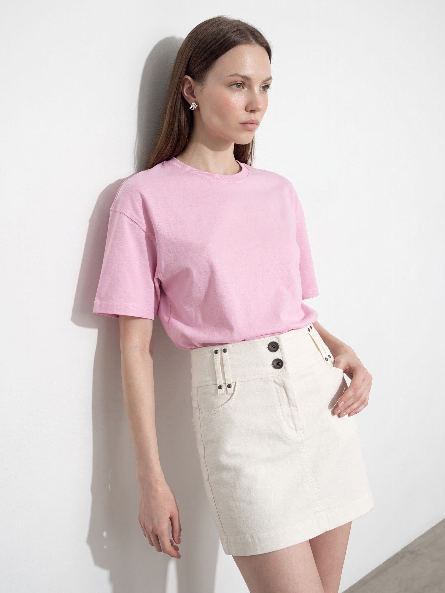 Dilvin 31017 %100 Pamuk Basic T-Shirt-Toz Pembe