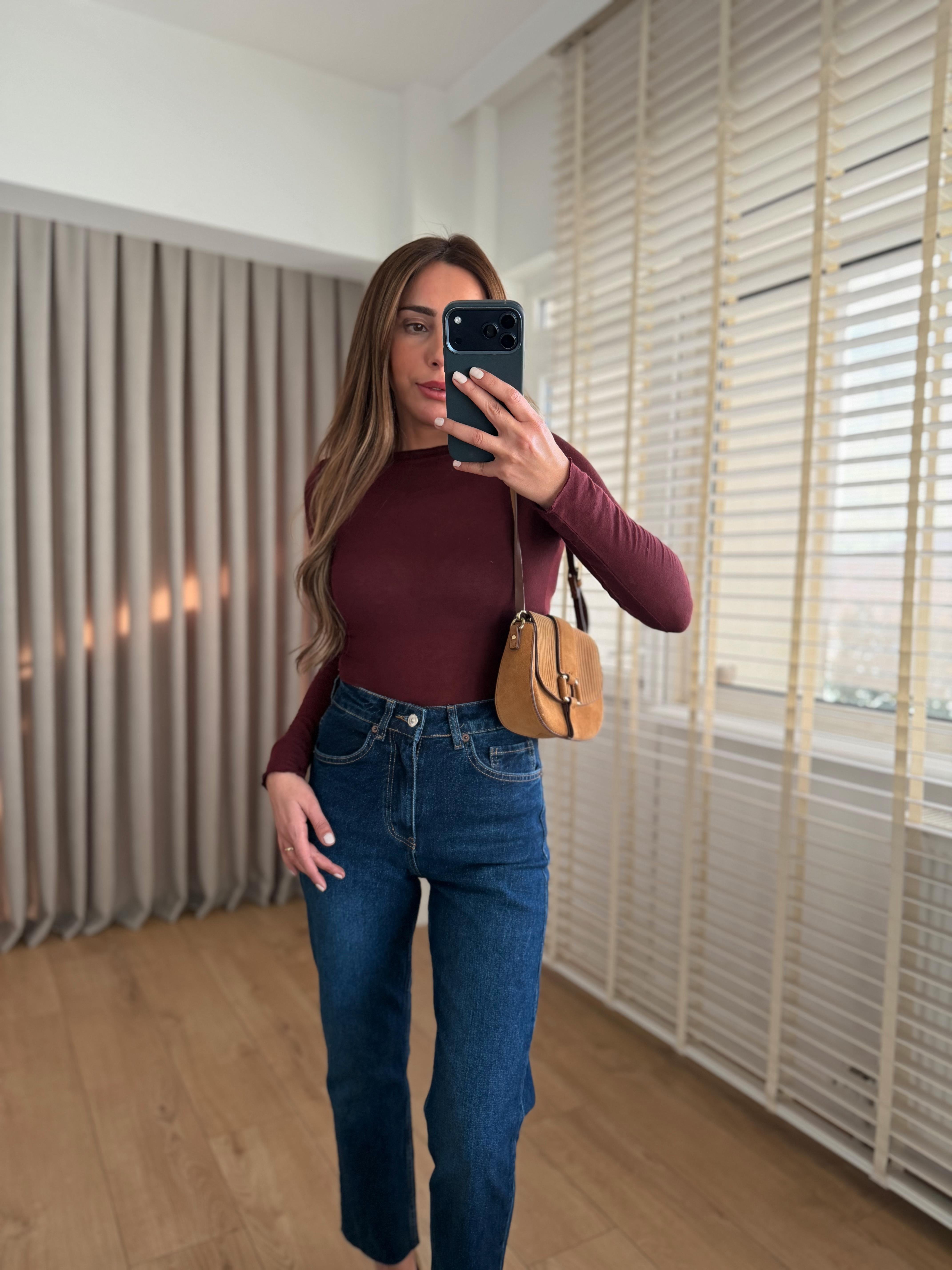 Dilvin 32122 Bordo Kayık Yaka Modal Kaşmir Bluz