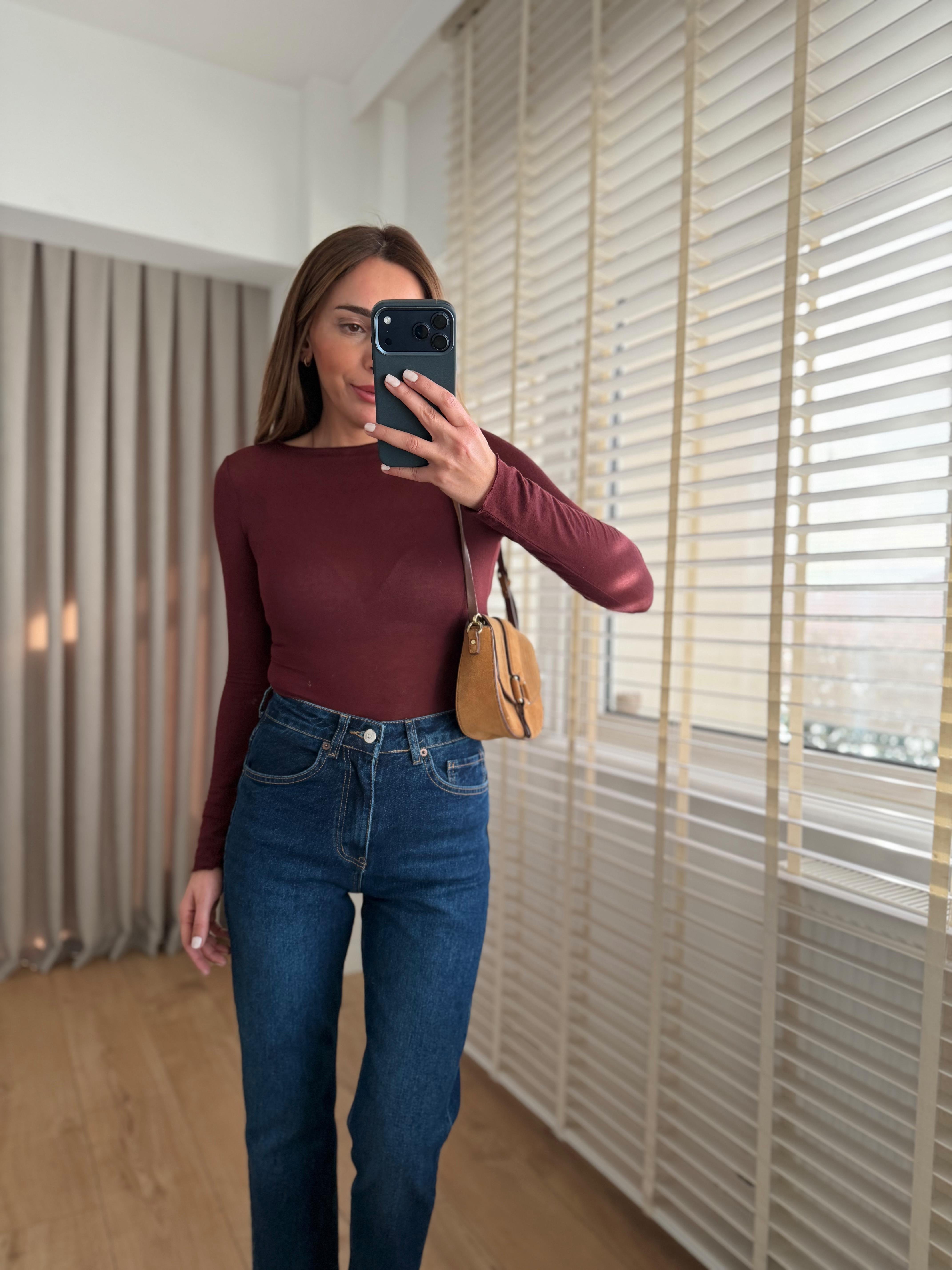 Dilvin 32122 Bordo Kayık Yaka Modal Kaşmir Bluz
