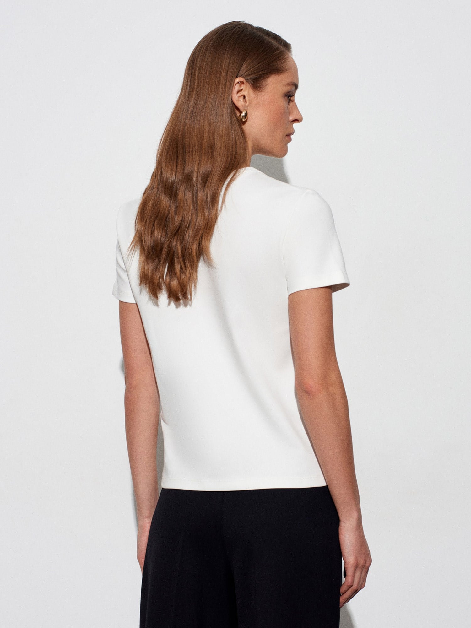 Dilvin 32779 Bisiklet Yaka T-shirt-Ekru
