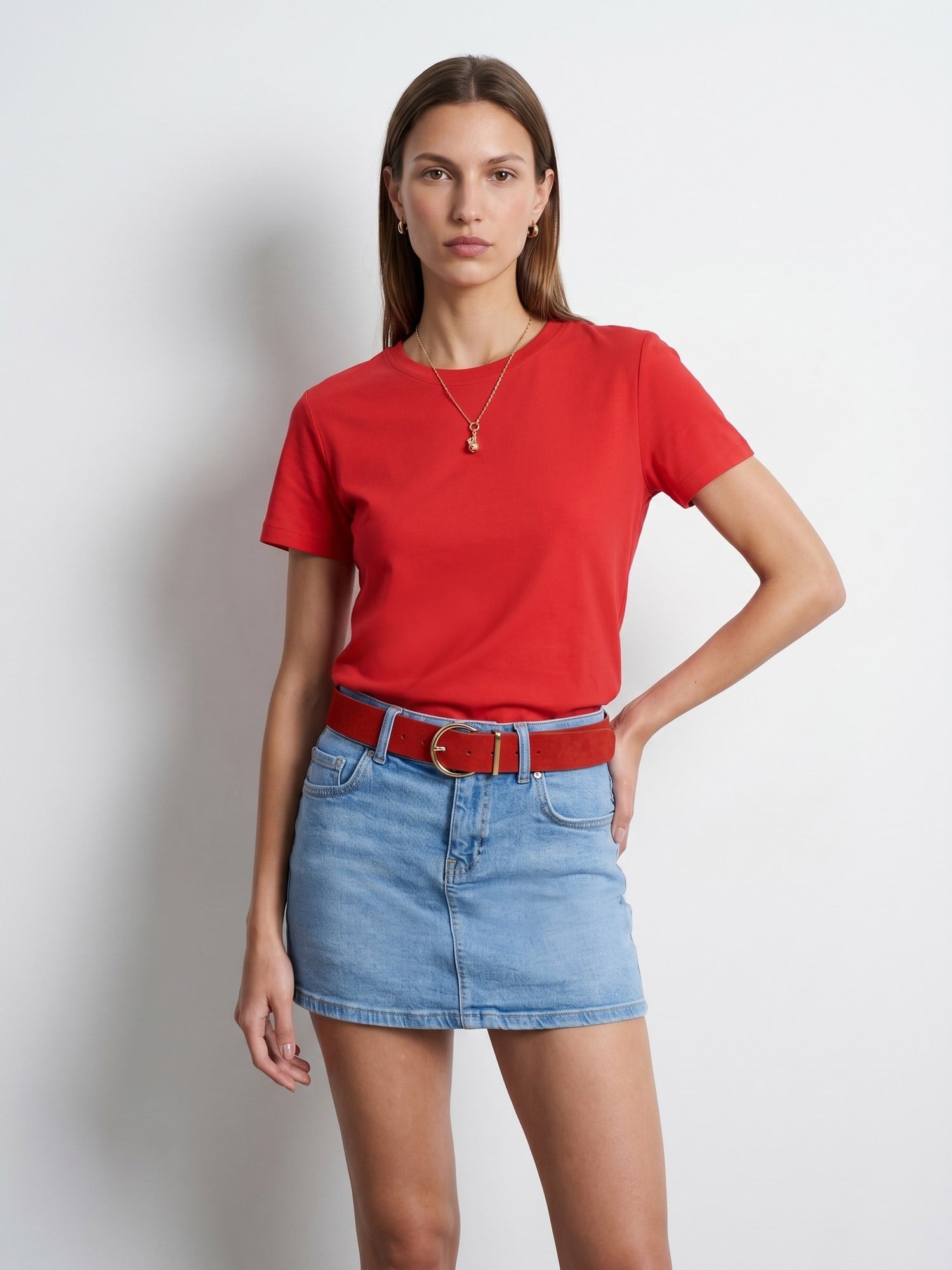 Dilvin 32779 Bisiklet Yaka T-shirt-Kırmızı 