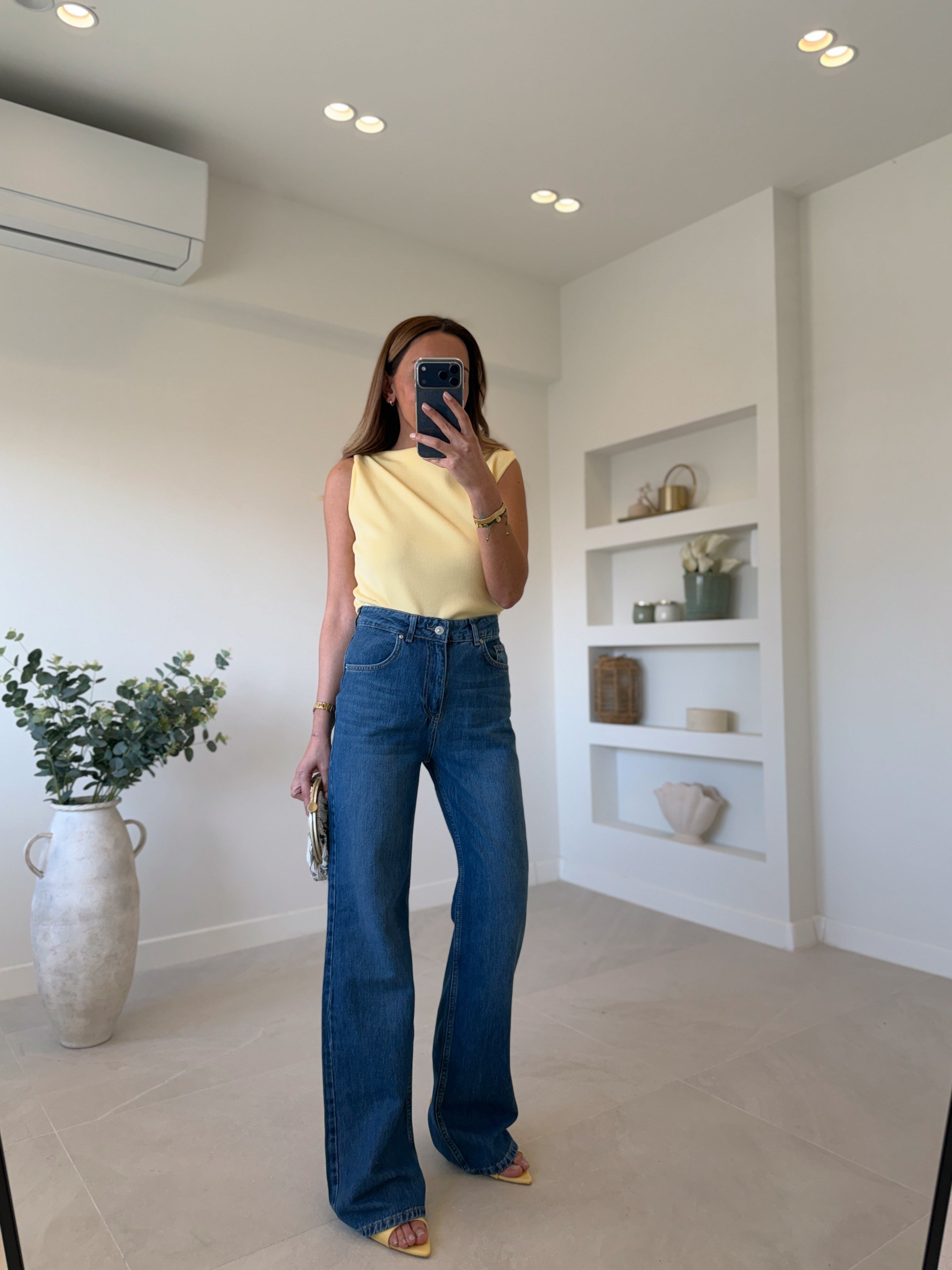 Dilvin 72293 Tensel Kumaş Mavi Wide Leg Pantolon 