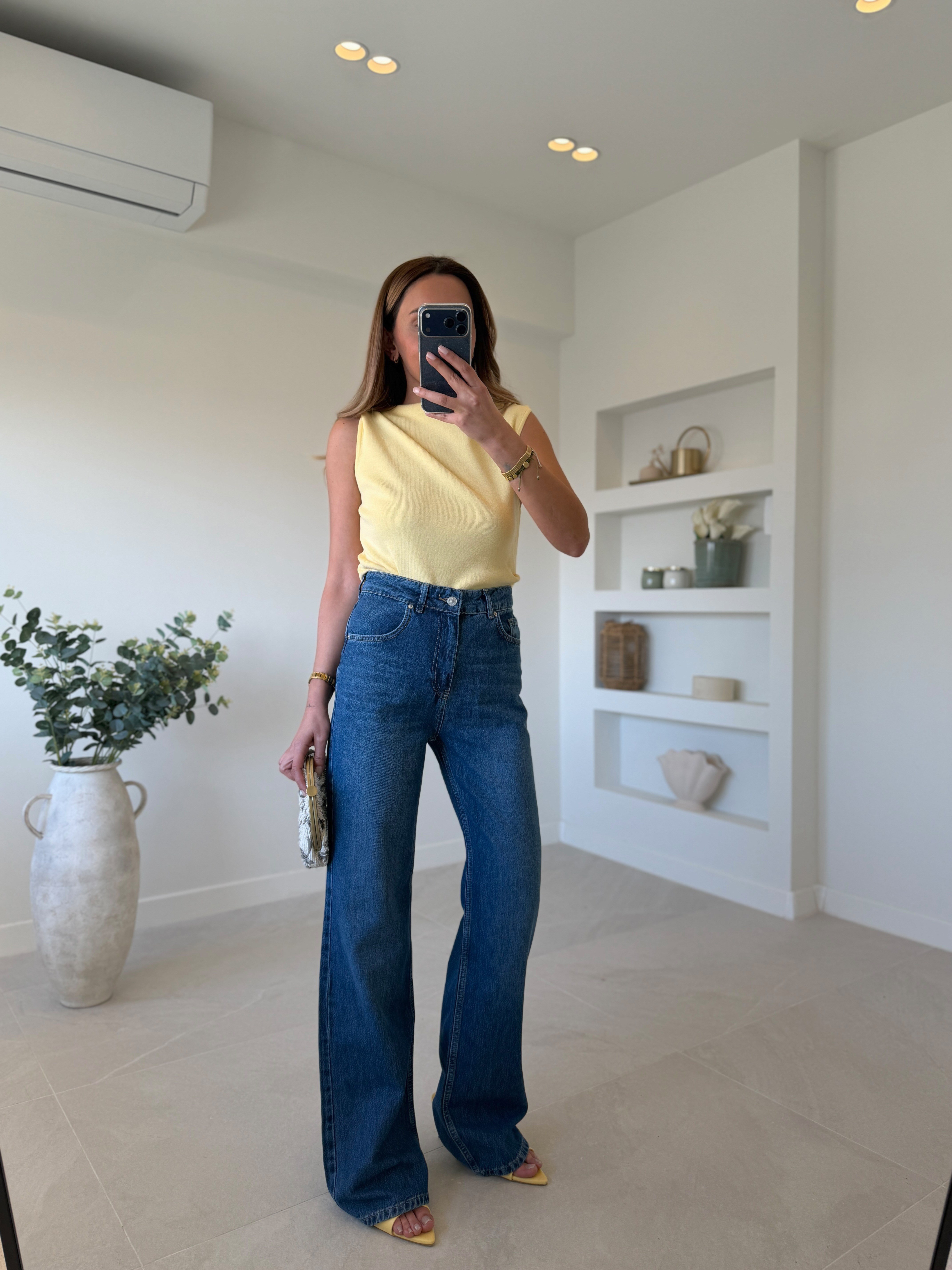 Dilvin 72293 Tensel Kumaş Mavi Wide Leg Pantolon 