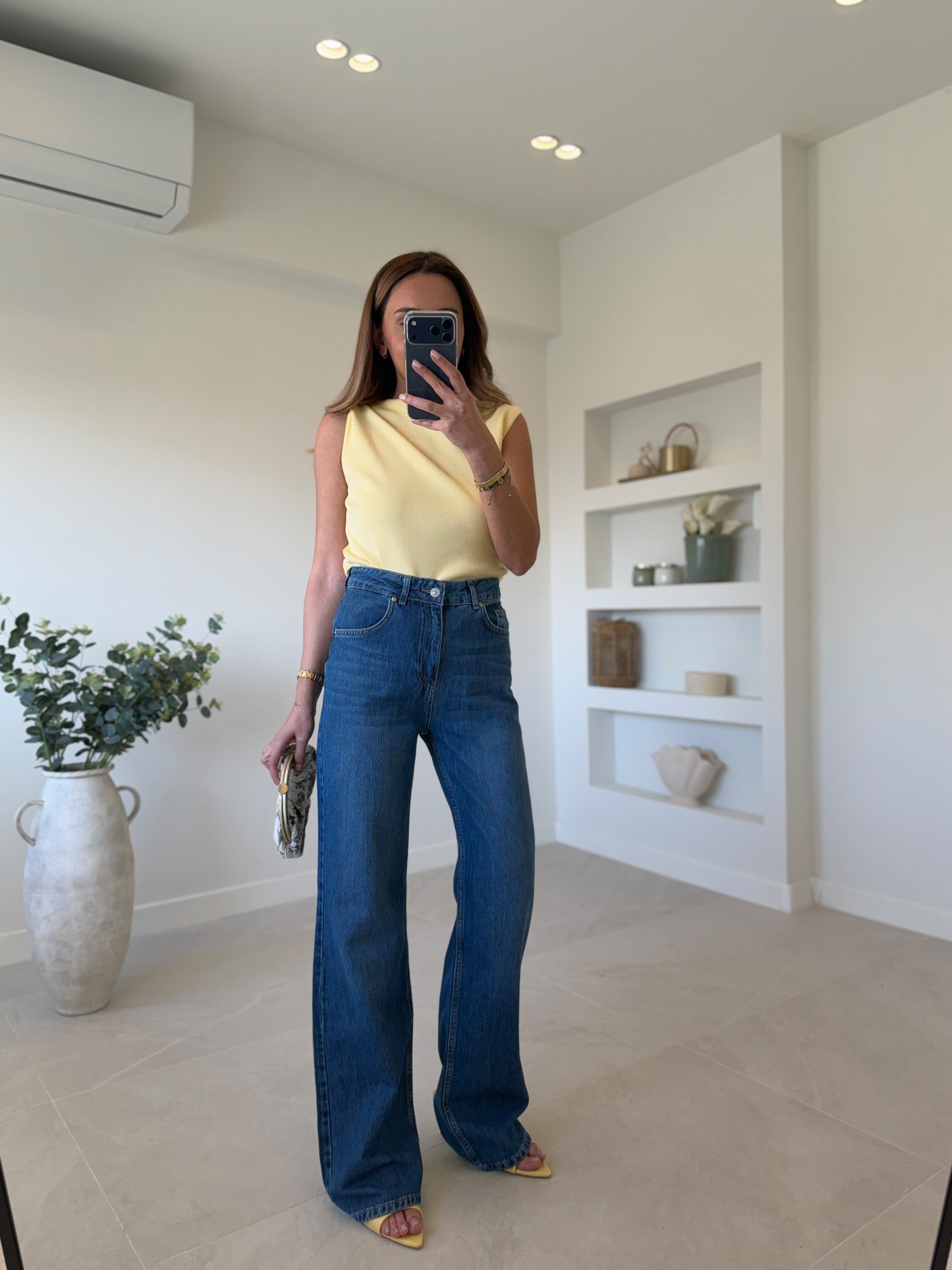 Dilvin 72293 Tensel Kumaş Mavi Wide Leg Pantolon 