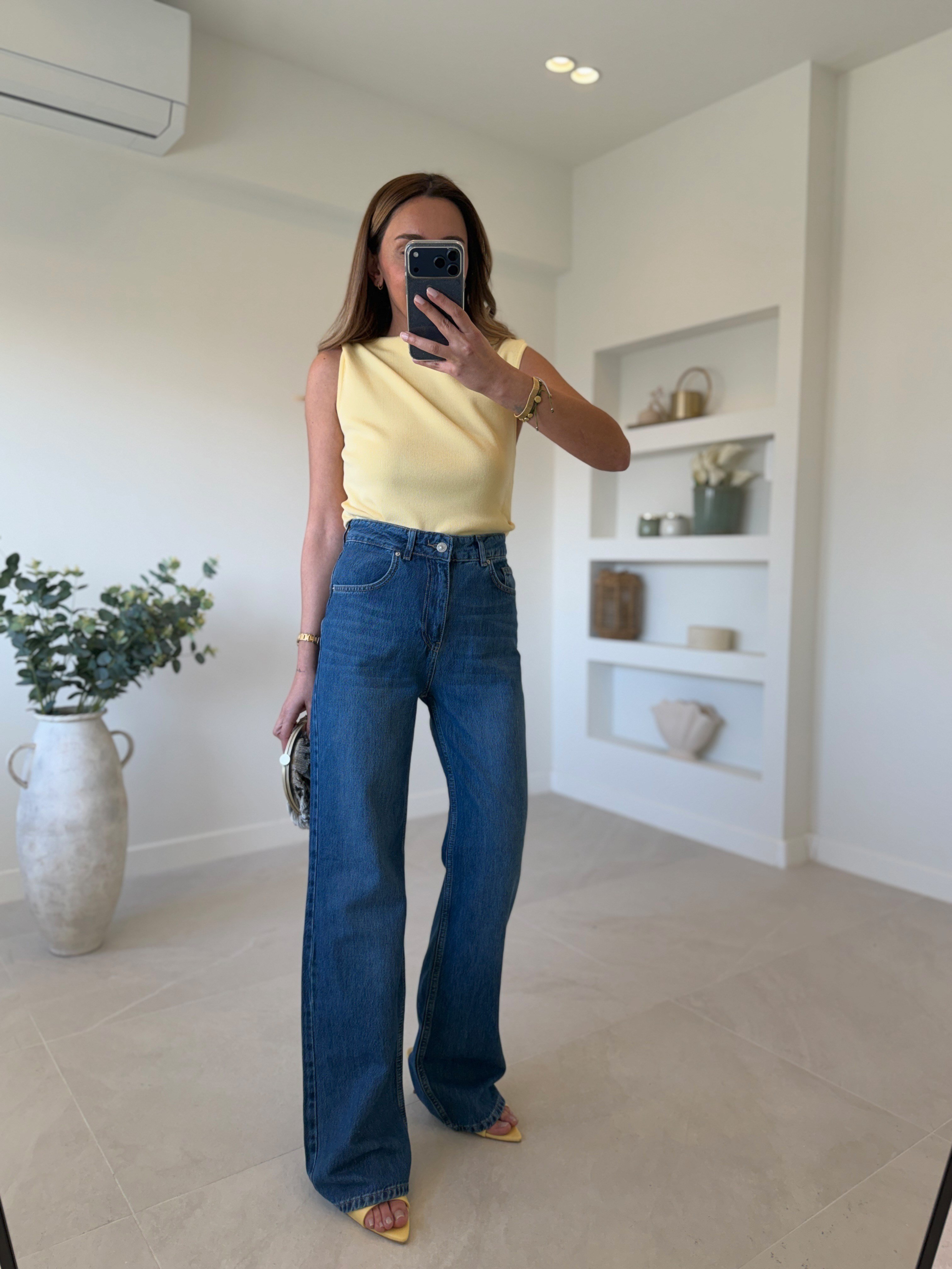 Dilvin 72293 Tensel Kumaş Mavi Wide Leg Pantolon 