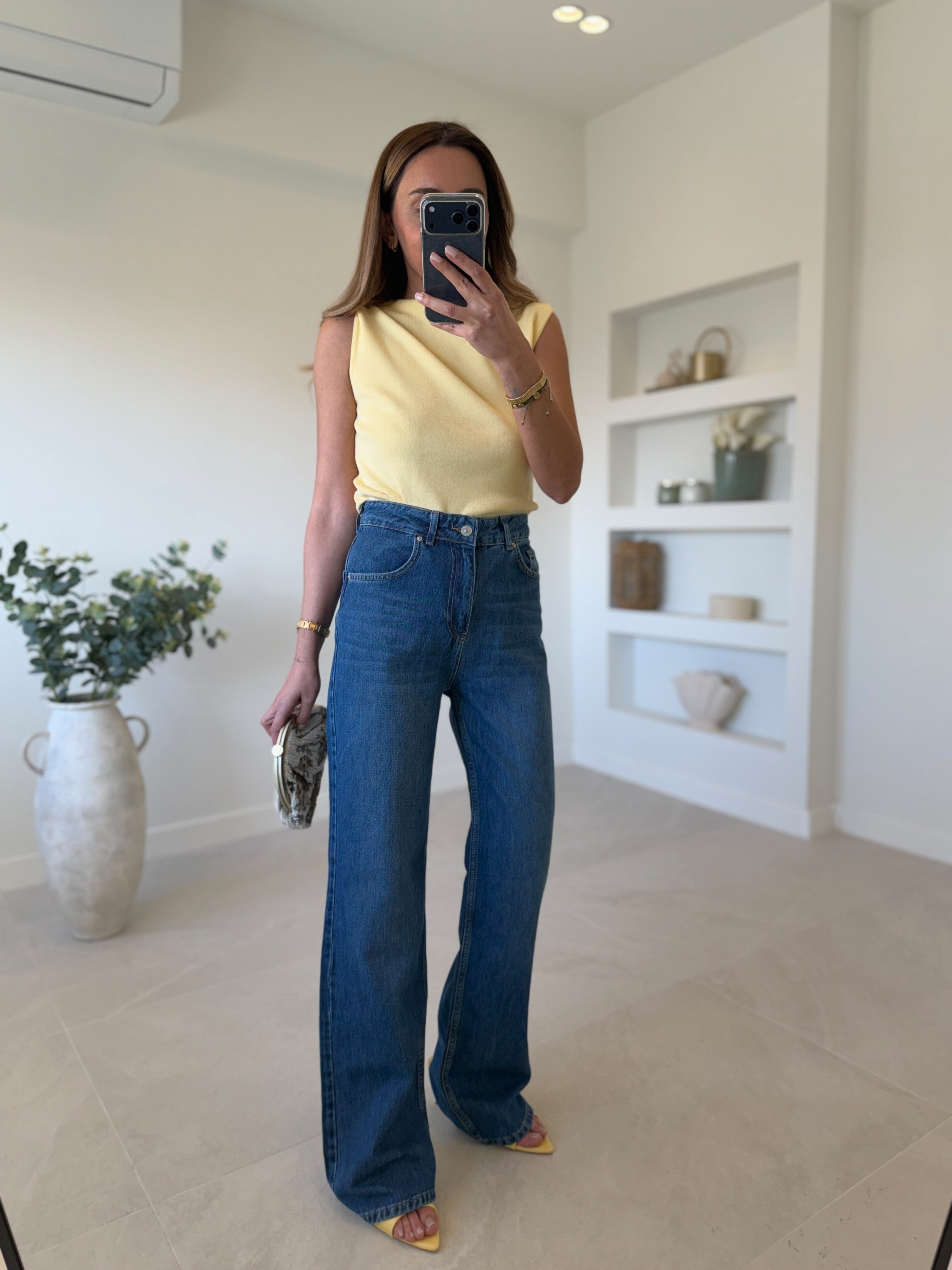 Dilvin 72293 Tensel Kumaş Mavi Wide Leg Pantolon 