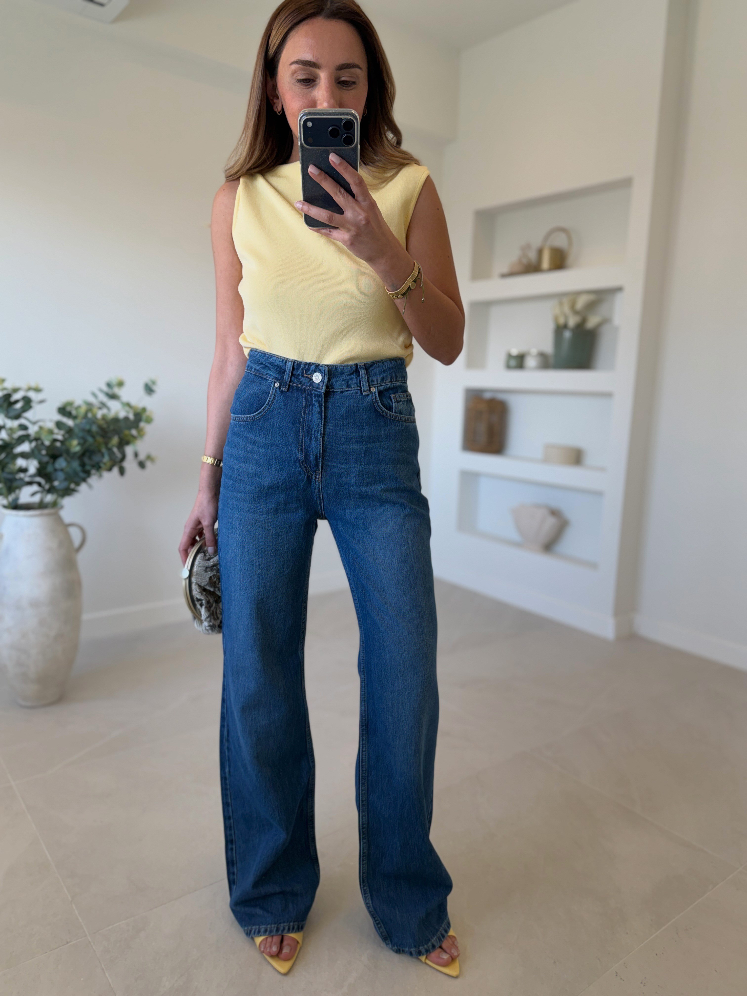 Dilvin 72293 Tensel Kumaş Mavi Wide Leg Pantolon 