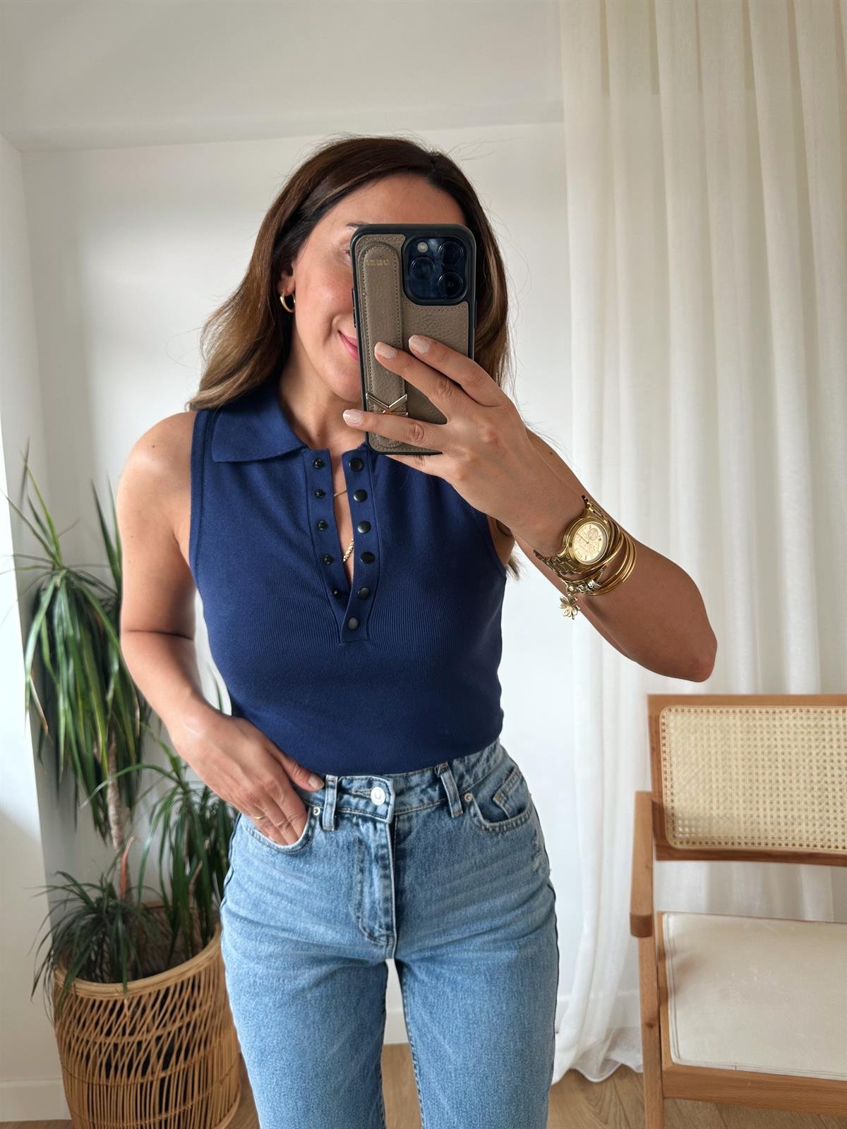 DİLVİN LACİVERT POLO YAKA KOLSUZ TRİKO