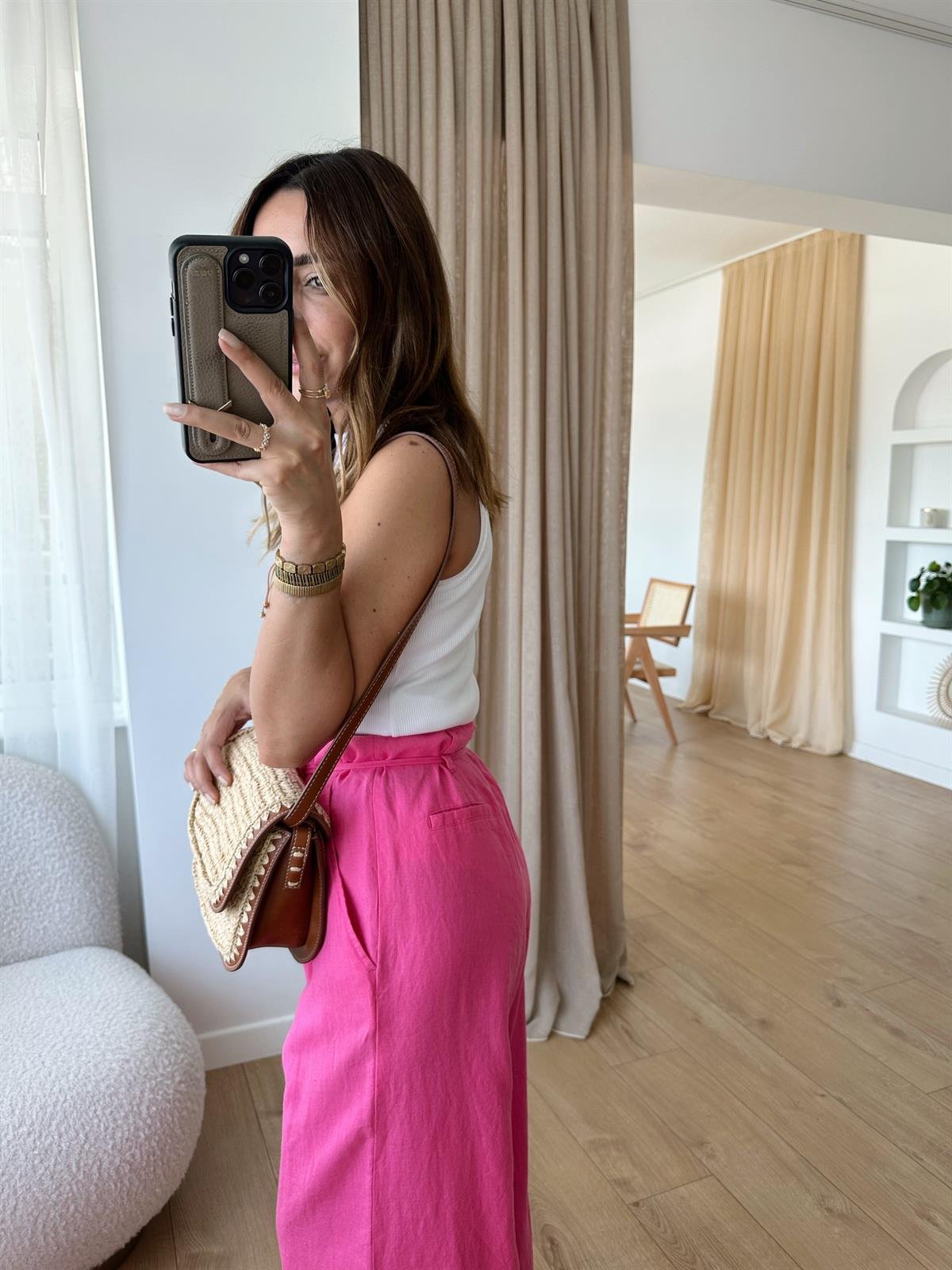 DİLVİN PEMBE %100 HAM KETEN PALAZZO PANTOLON