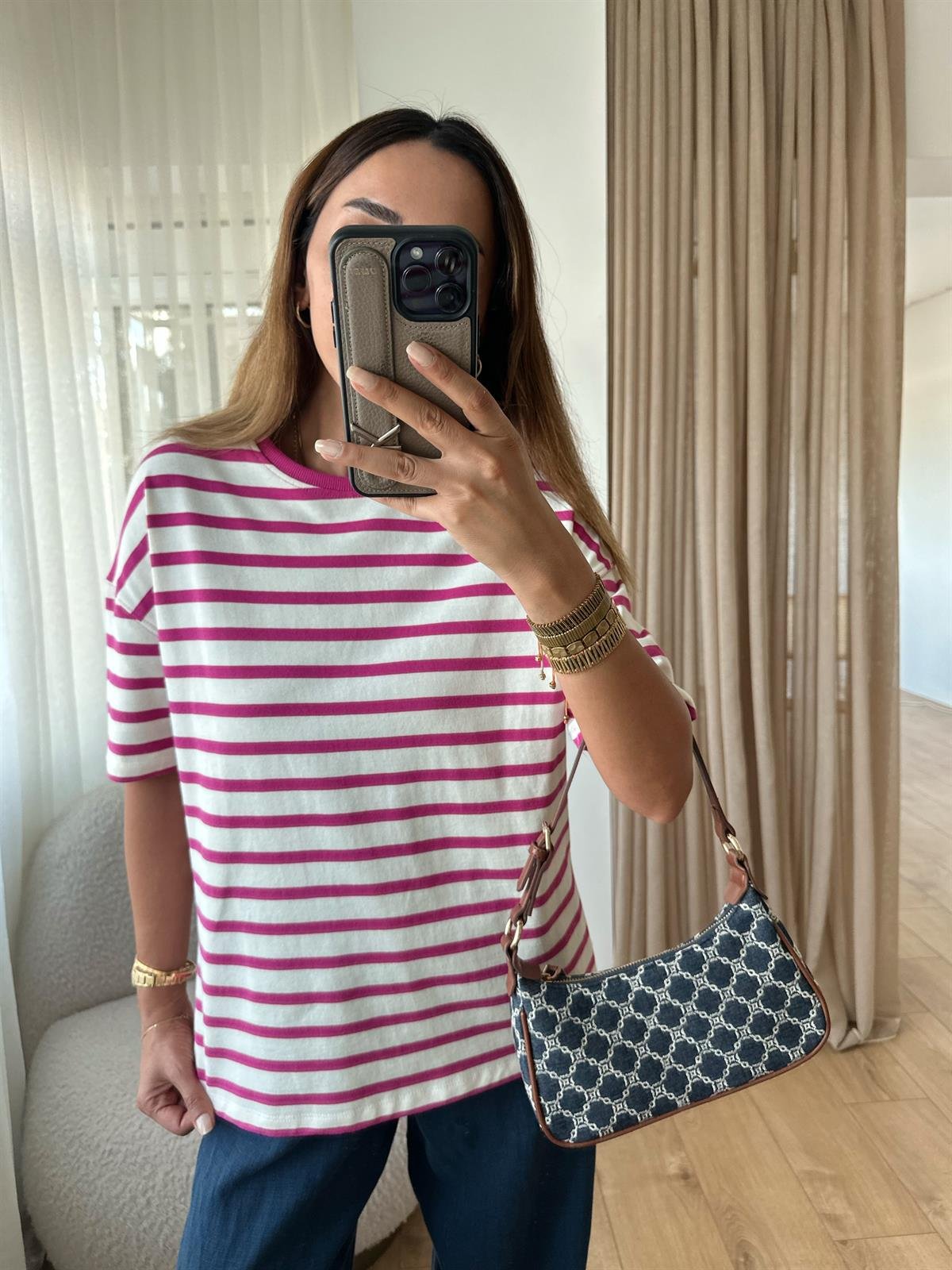 DİLVİN PEMBE ÇİZGİLİ PREMIUM TİŞÖRT