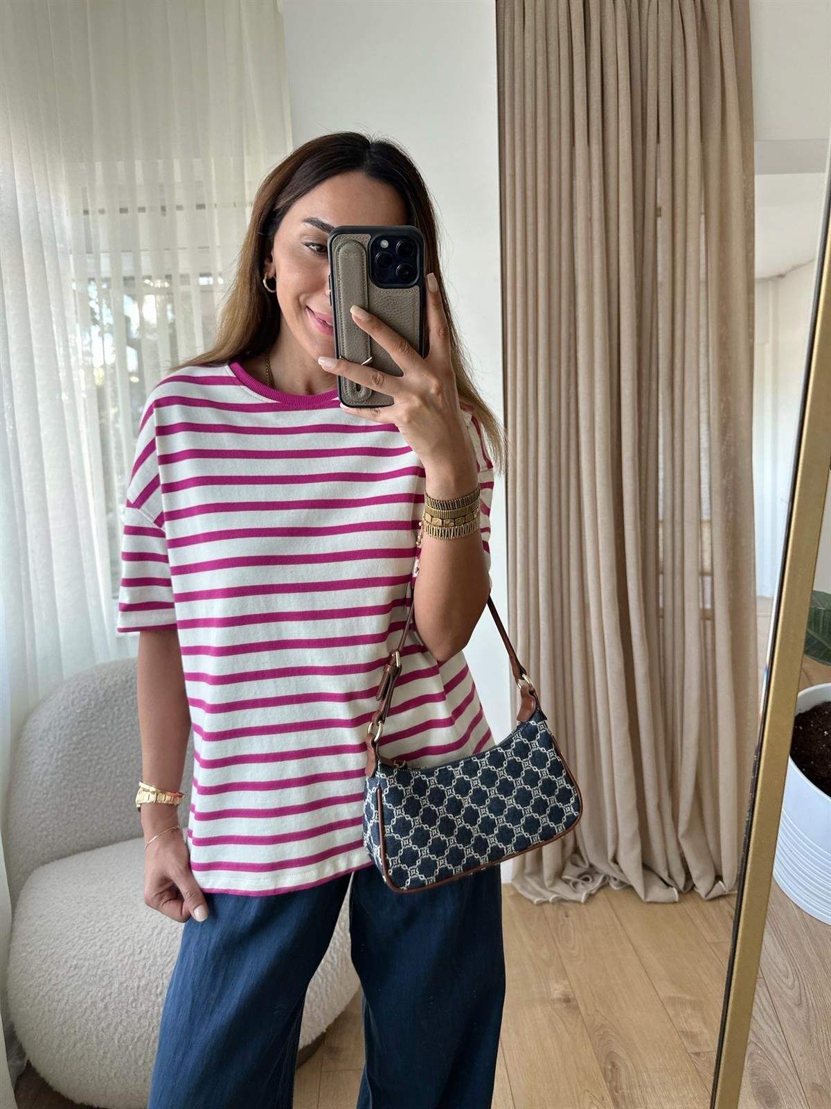 DİLVİN PEMBE ÇİZGİLİ PREMIUM TİŞÖRT