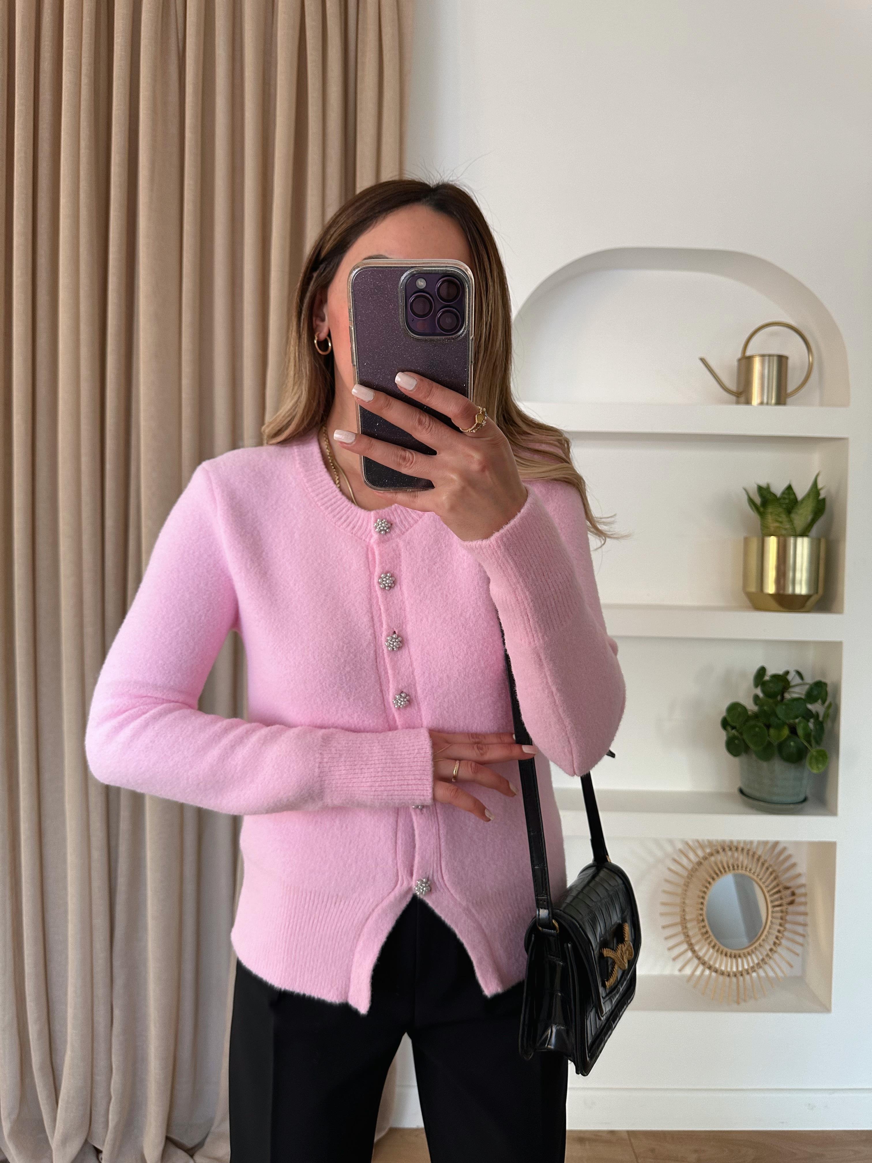 DİLVİN PEMBE İNCİ DÜĞMELİ HIRKA