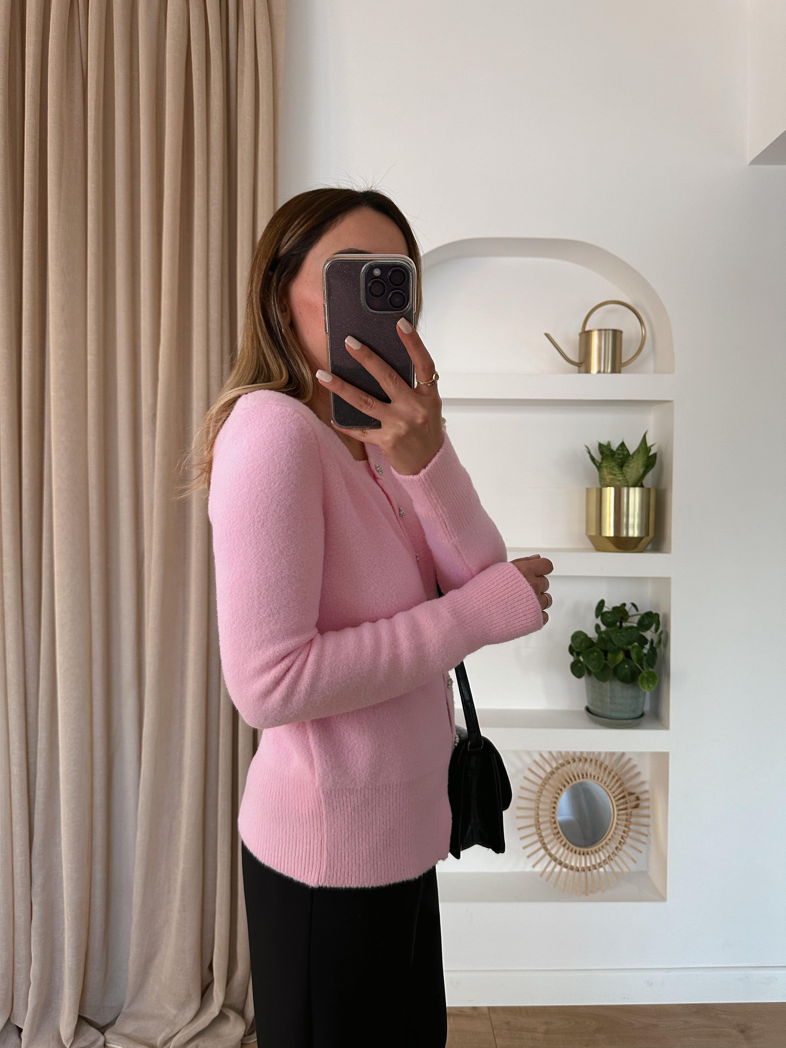 DİLVİN PEMBE İNCİ DÜĞMELİ HIRKA