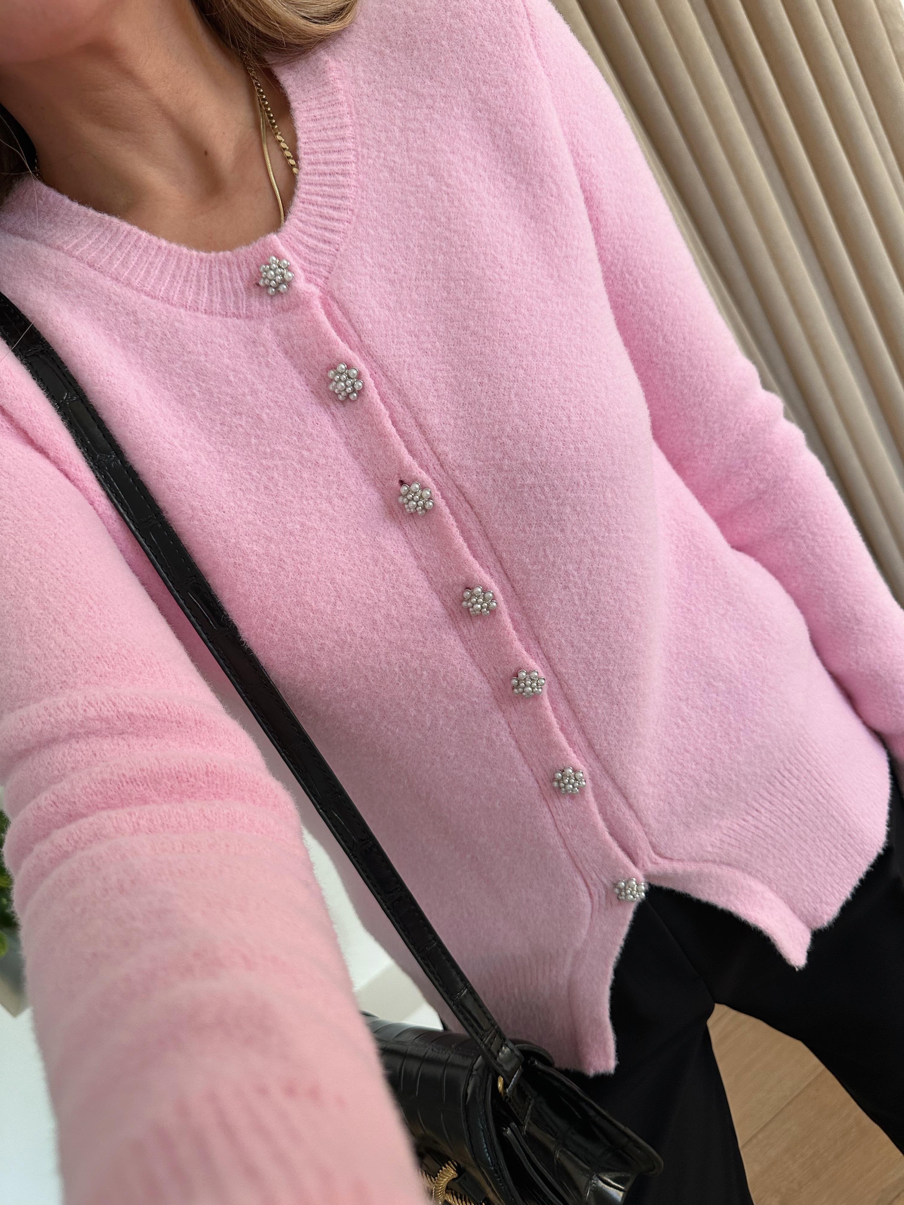 DİLVİN PEMBE İNCİ DÜĞMELİ HIRKA