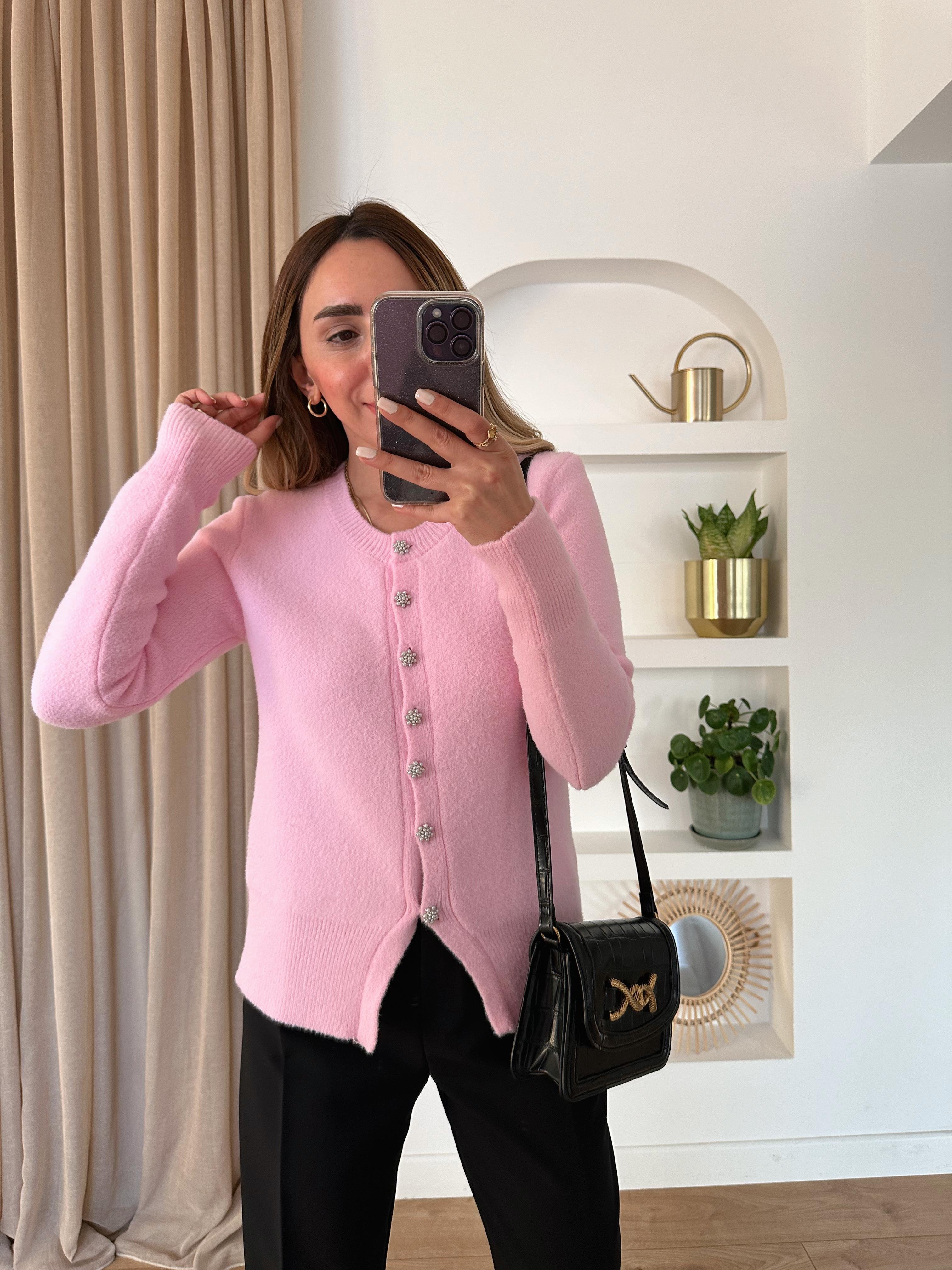 DİLVİN PEMBE İNCİ DÜĞMELİ HIRKA