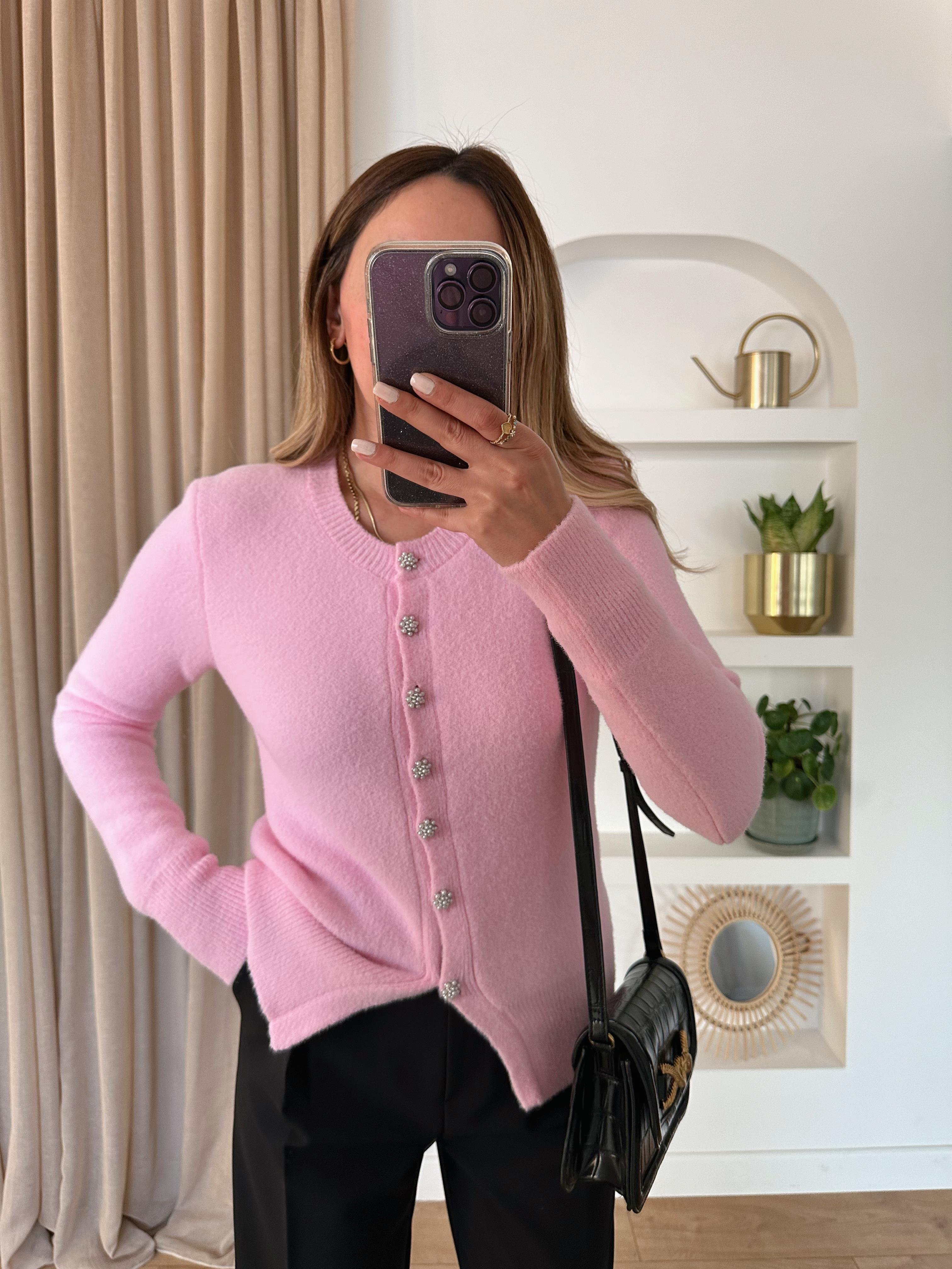 DİLVİN PEMBE İNCİ DÜĞMELİ HIRKA