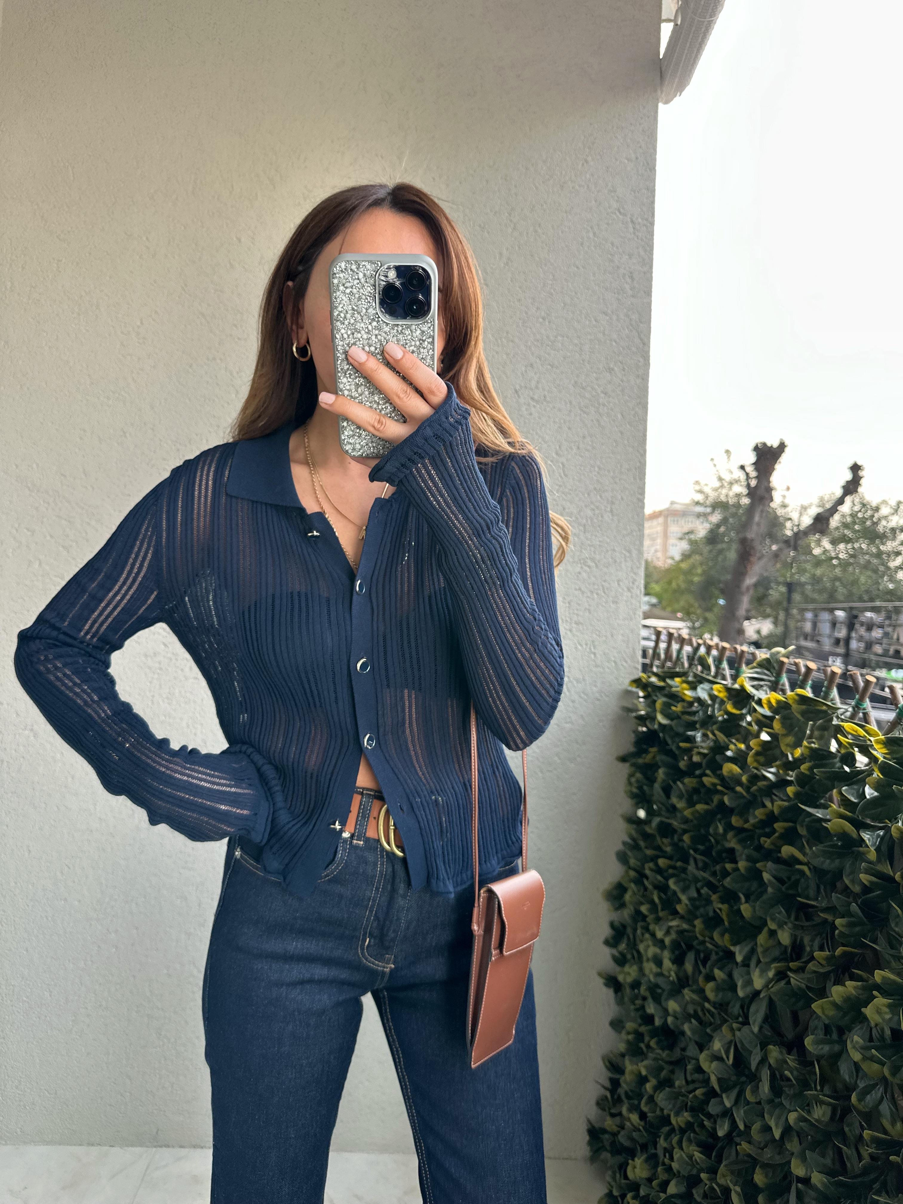 DİLVİN PREMIUM DÜĞMELİ LACİVERT TRİKO HIRKA 