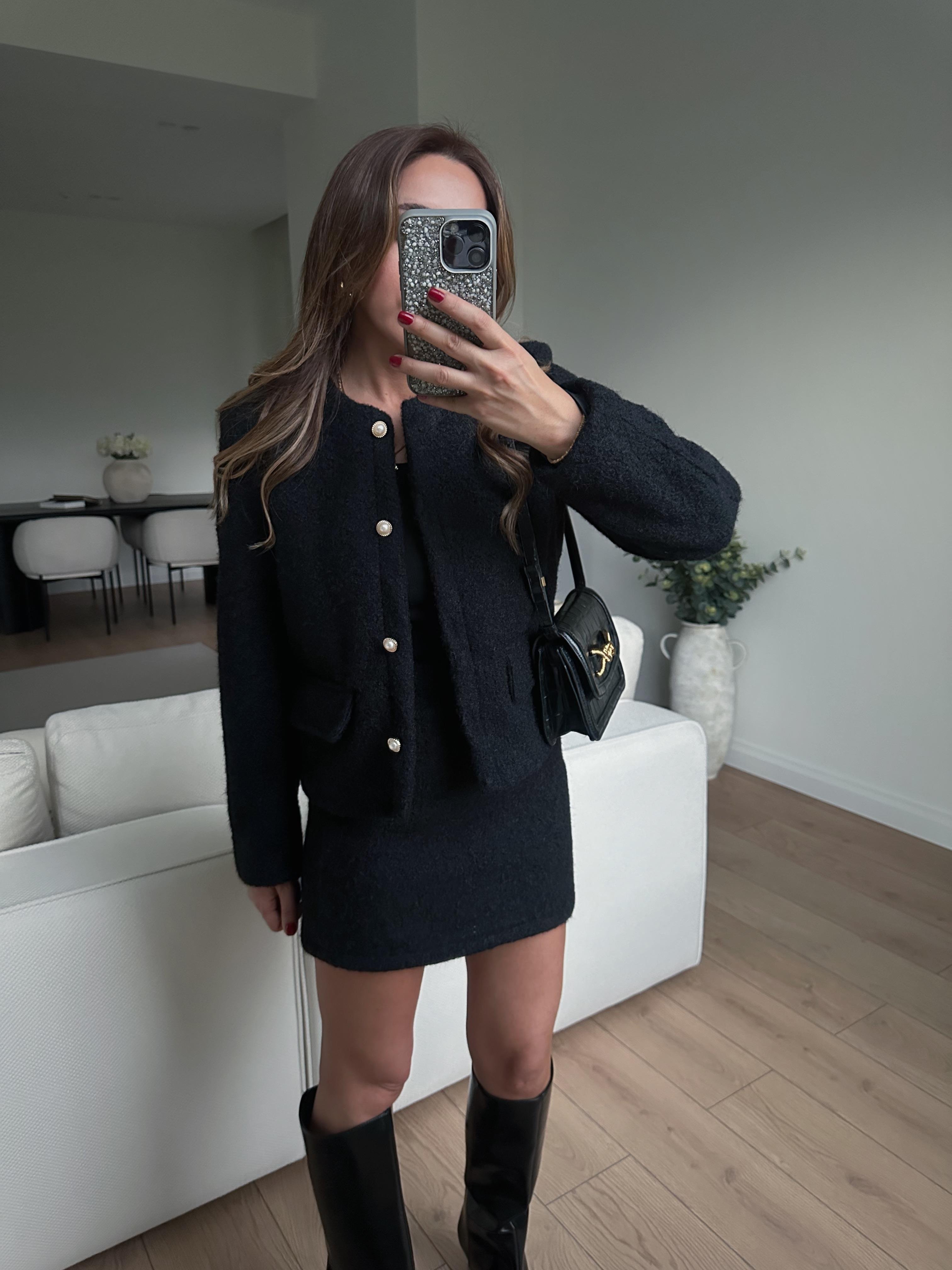 Dream Siyah Kırçıllı Kaşe Kısa Blazer Ceket