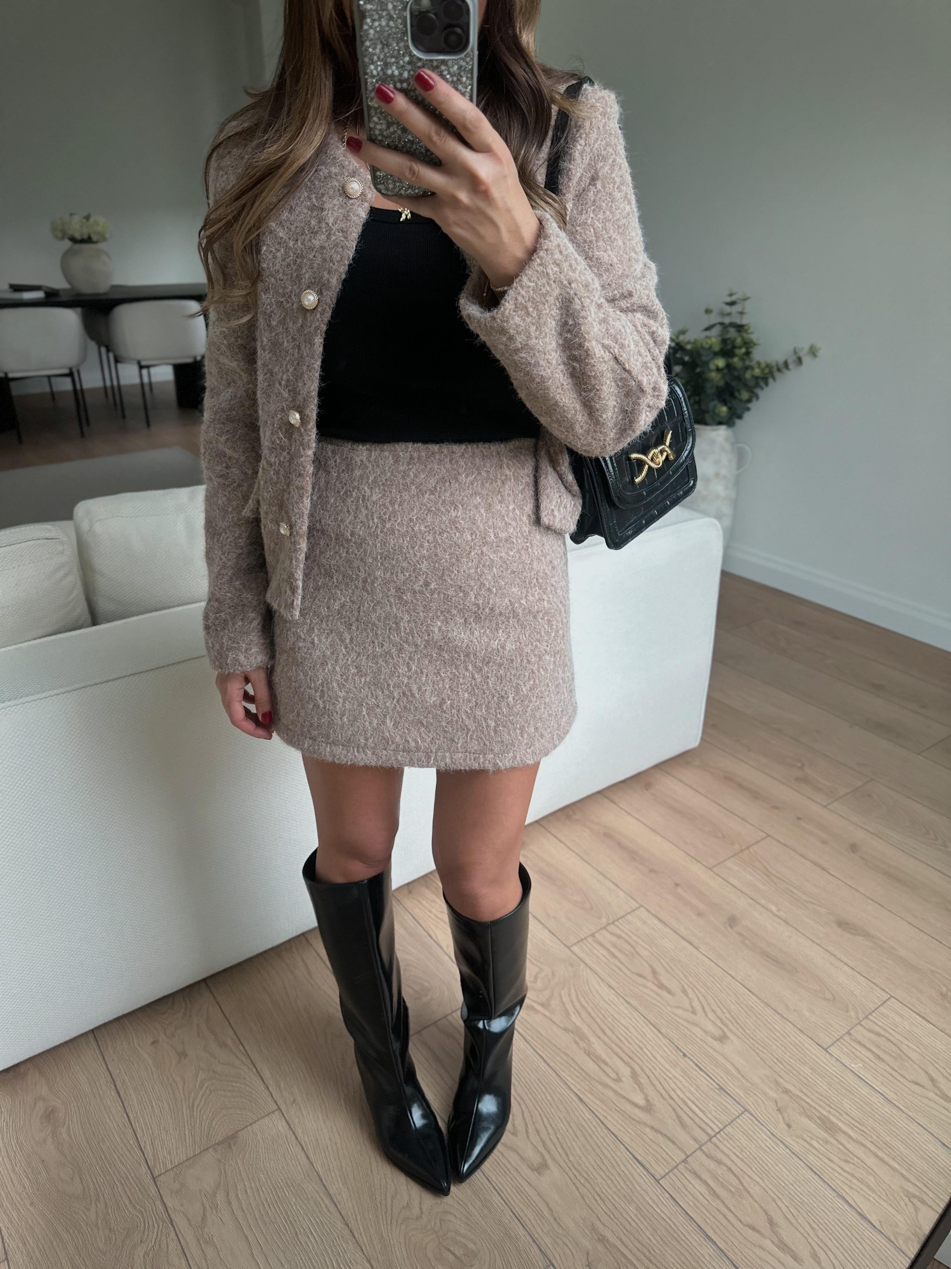 Dream Sütlü Kahve Kırçıllı Mini Kaşe Etek