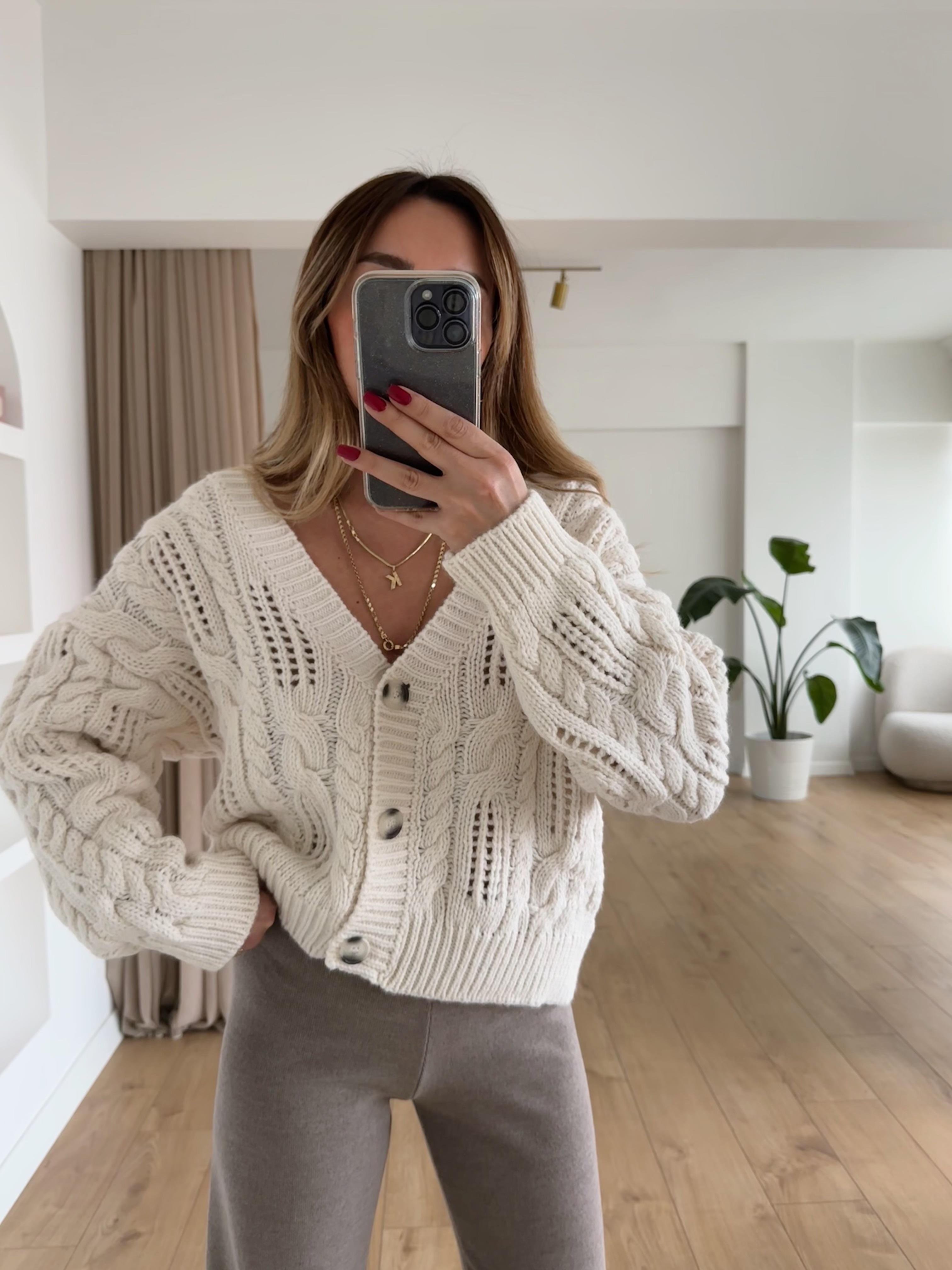 EKRU  KALIN SAÇ ÖRGÜ PREMIUM HIRKA