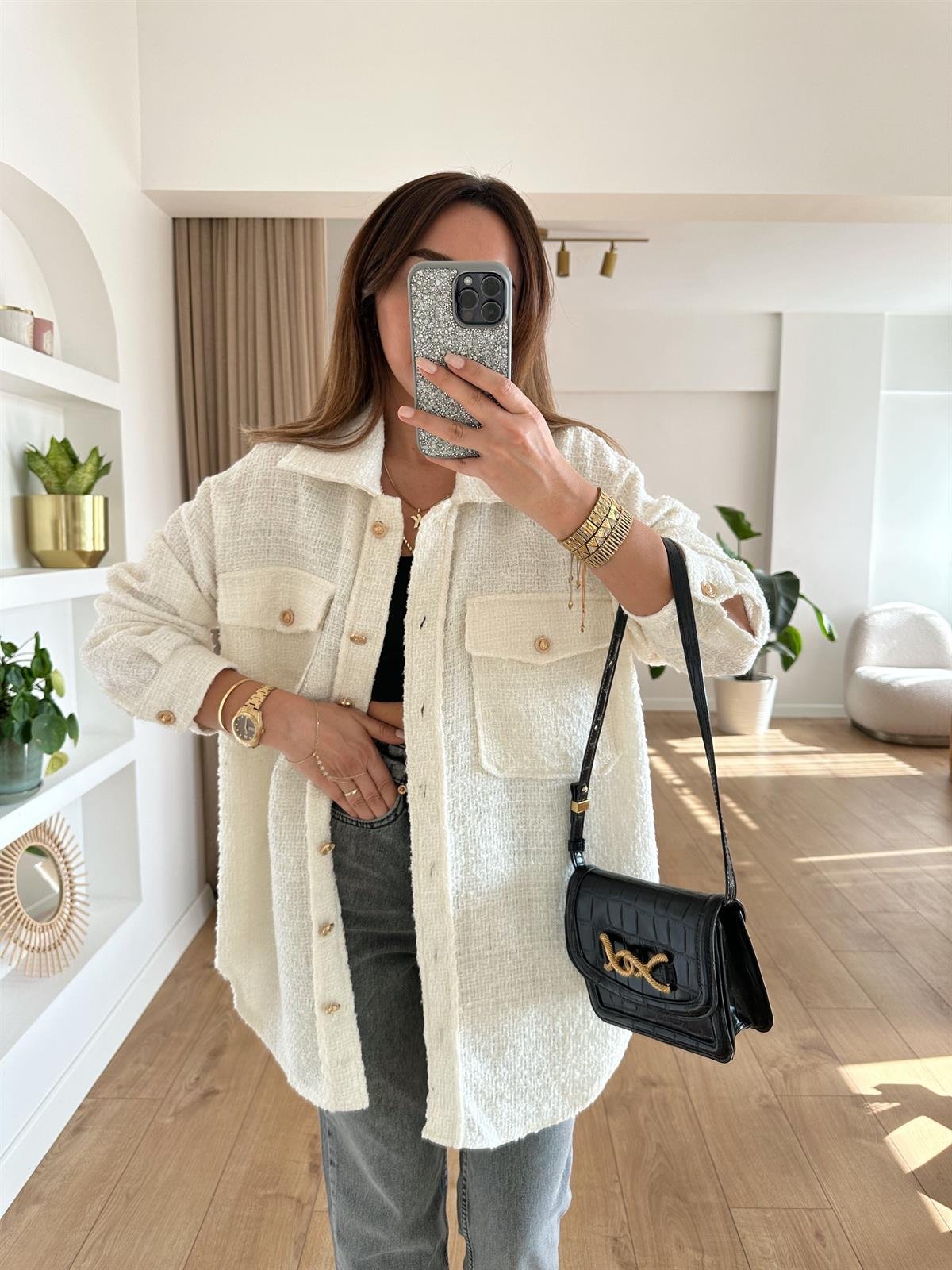 EKRU TÜVİT KUMAŞ OVERSIZE GÖMLEK